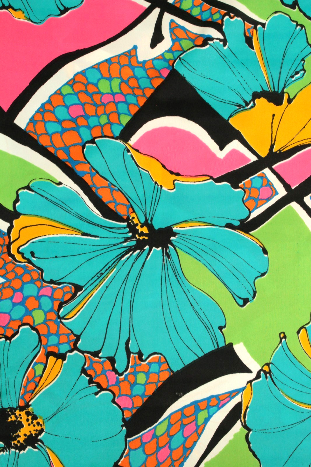 VTG Women’s 60s Colorful Psychedelic Floral & Fish Scale Sheath Dress Sz M 1960s