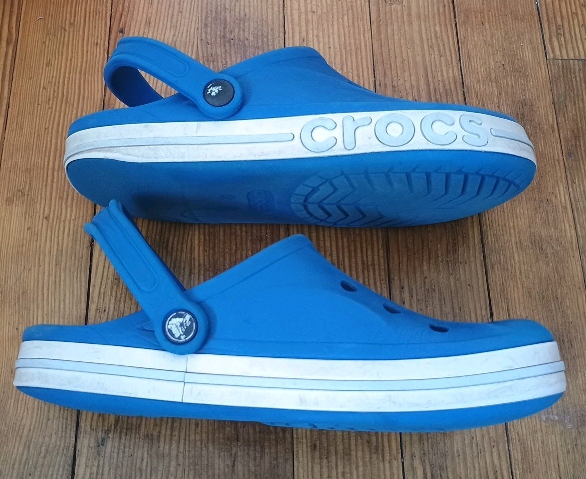 Crocs Bayaband clogs Mens Bright Blue White trim Logo sz 10 Womens 8 GUC Clean