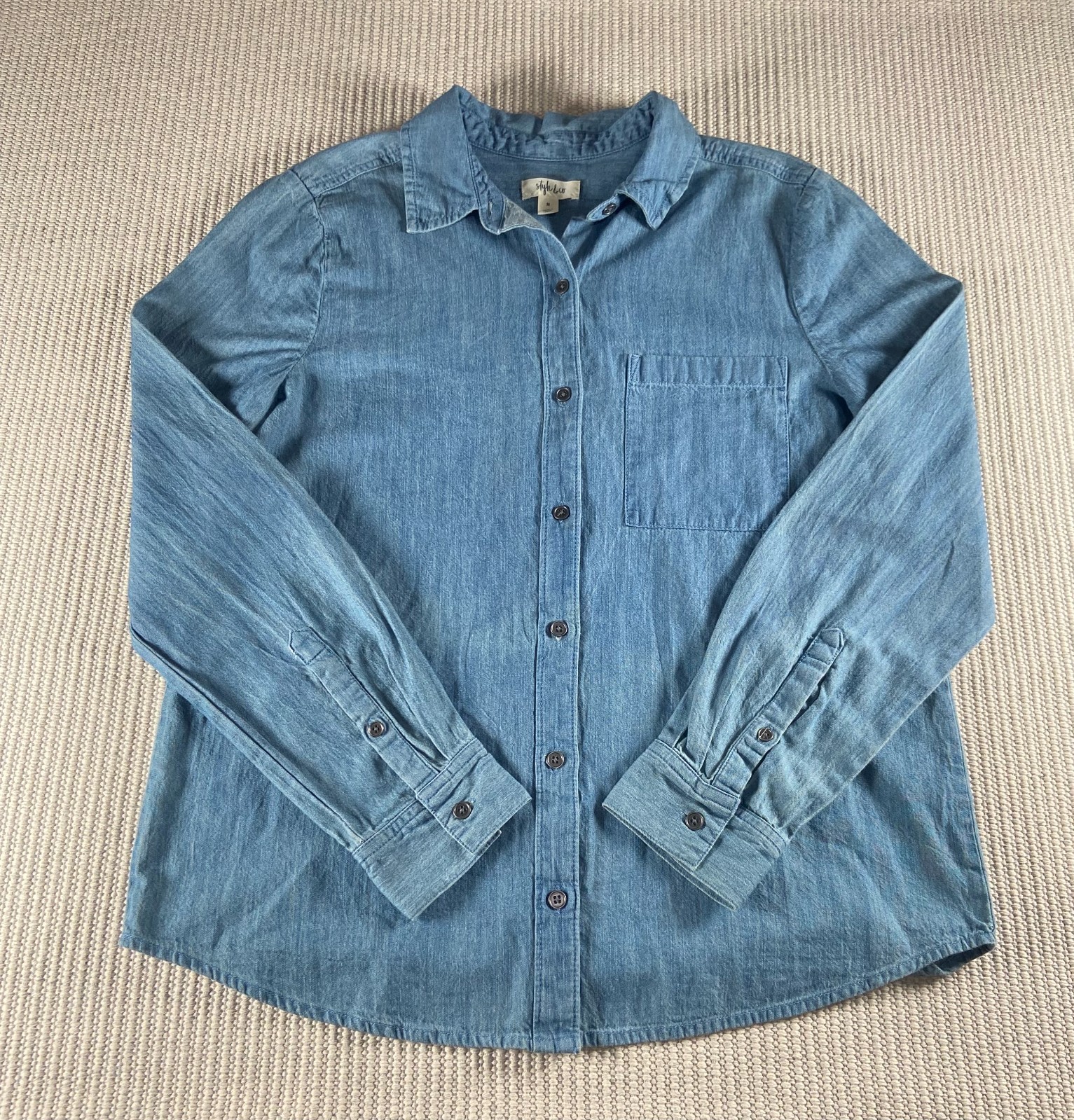 Style & Co Women’s 100% Cotton Chambray Button Down Shirt Blue Long Sleeve Mediu