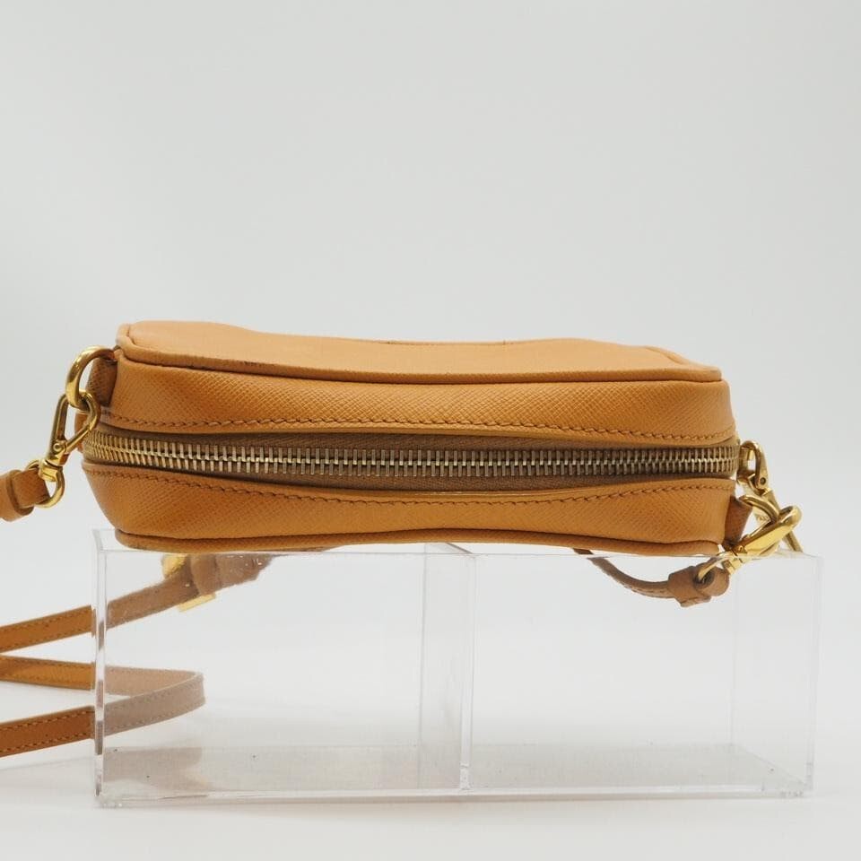 Prada Saffiano Leather Camel Camera Bag Crossbody Gold Hardware Auth