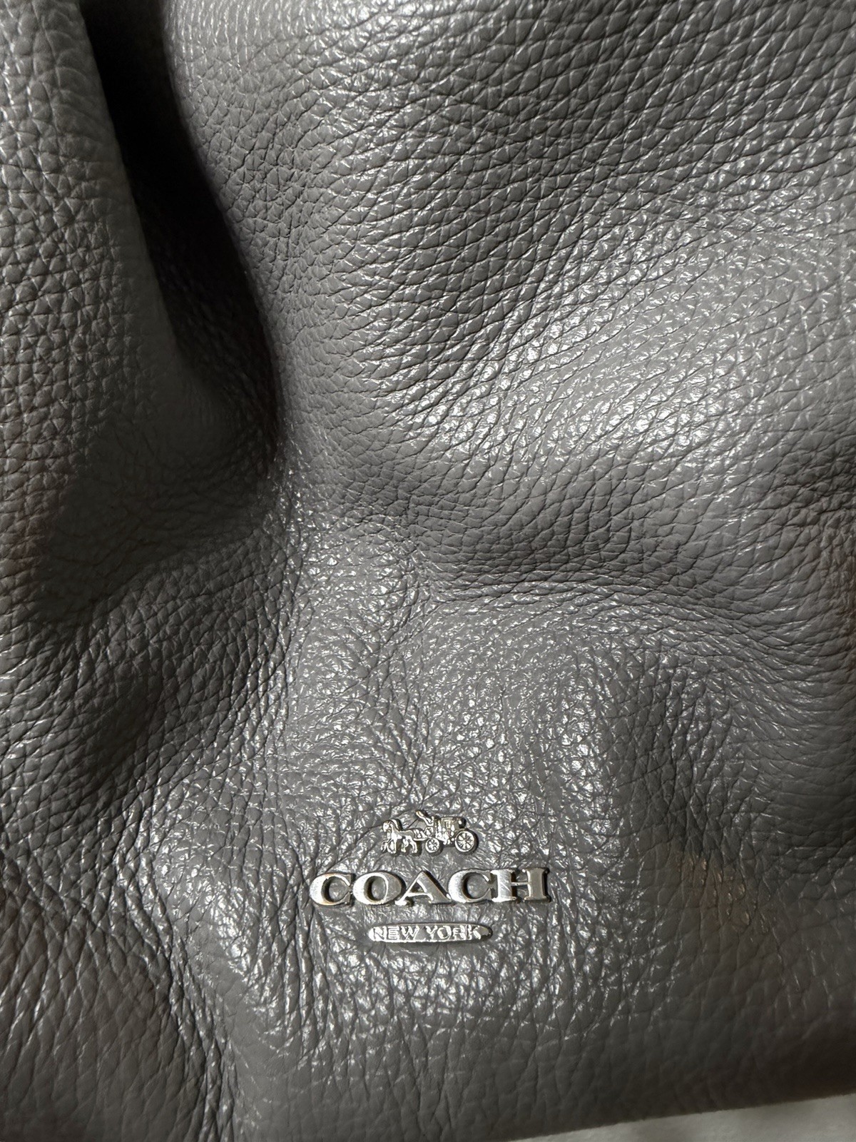 Coach Gray Pebbled Zip Top Crescent Shoulder Bag, Silver Hardware, Pockets