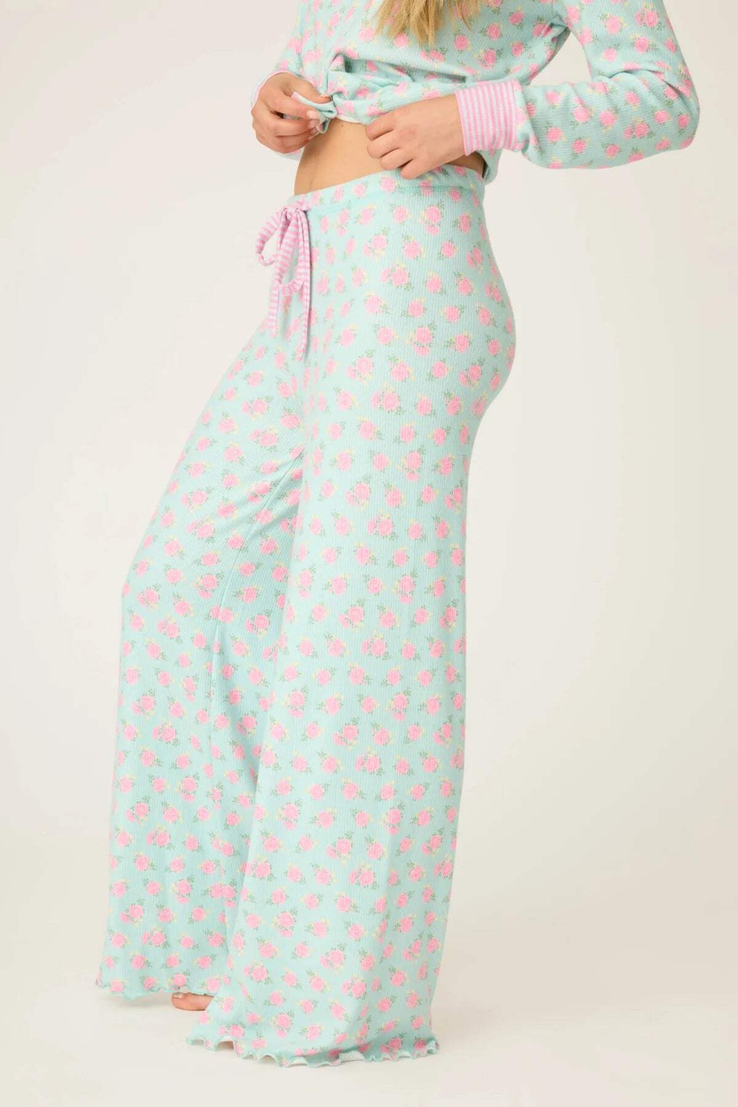 PJ Salvage Light Mint Secret Garden Floral Long Sleeve Pajama Set RUSGLS1/RUSGP1