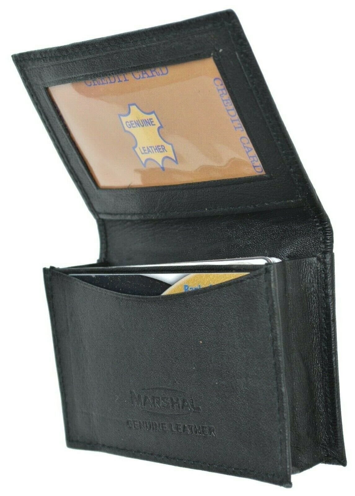 Genuine Leather Expandable Credit Card ID Business Card Holder Wallet new black