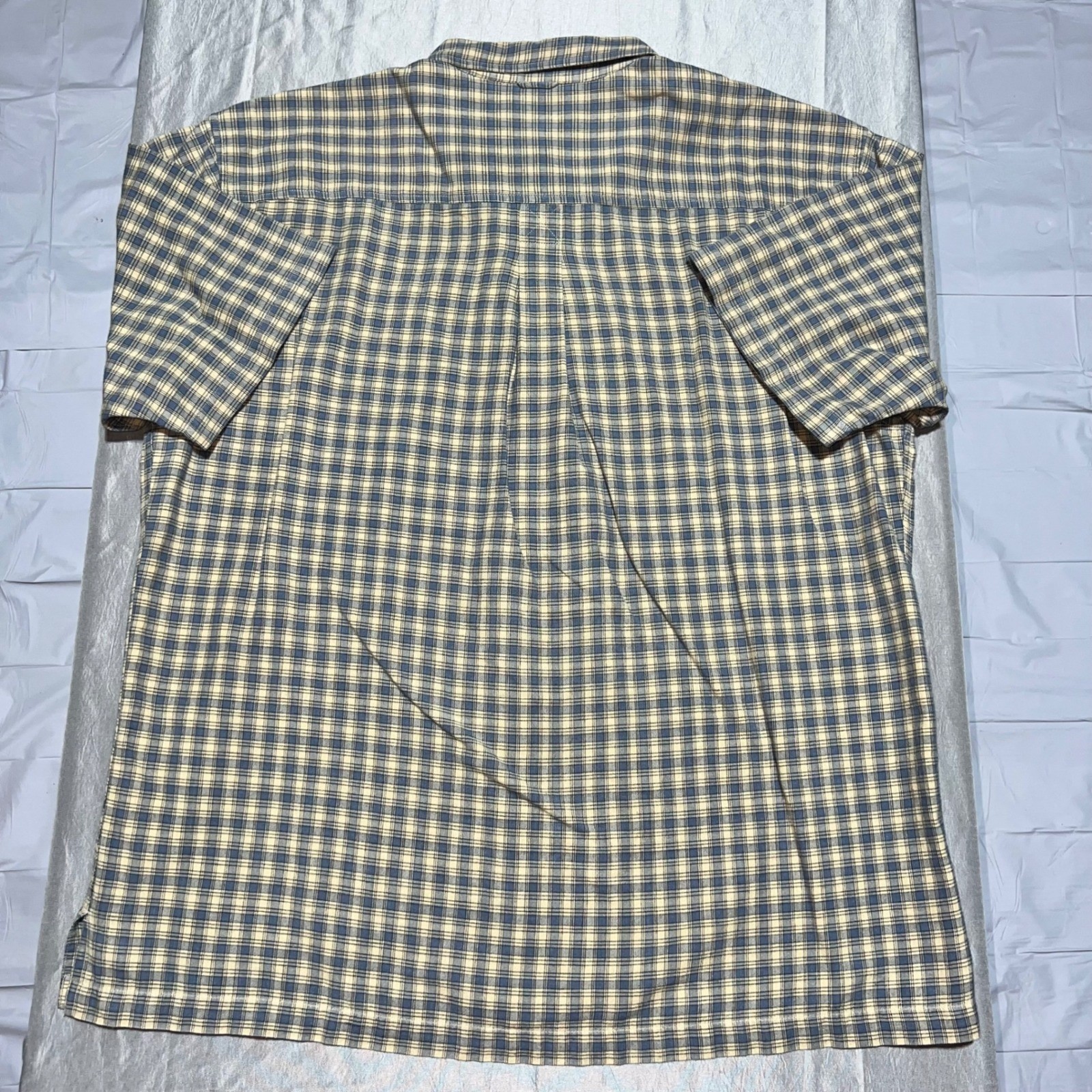 Timberland Mens XL Short Sleeve Button Down Shirt Blue Plaid Cotton Casual Logo