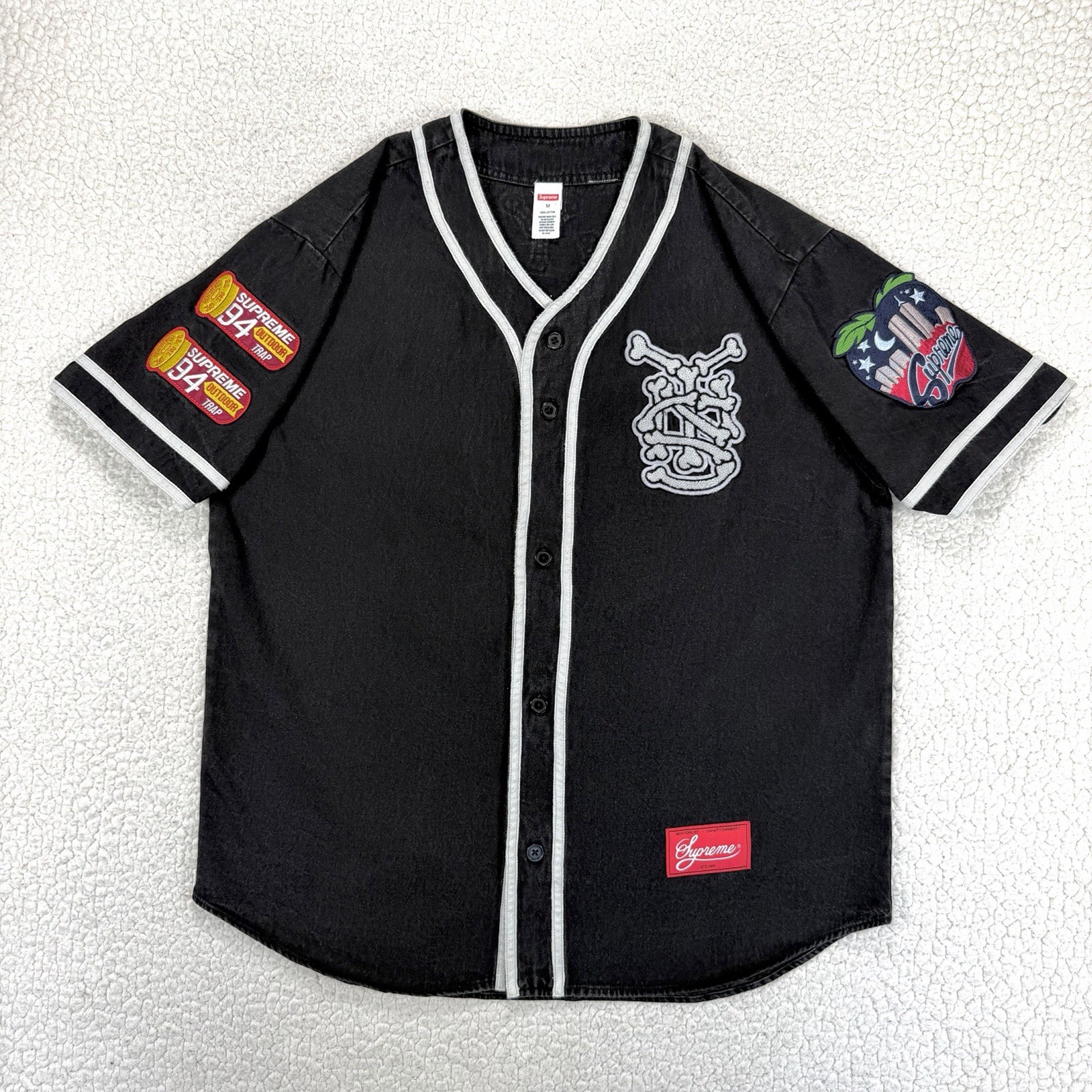 Supreme Patches Denim Baseball Jersey Black Men’s M Streetwear Hypebeast NY