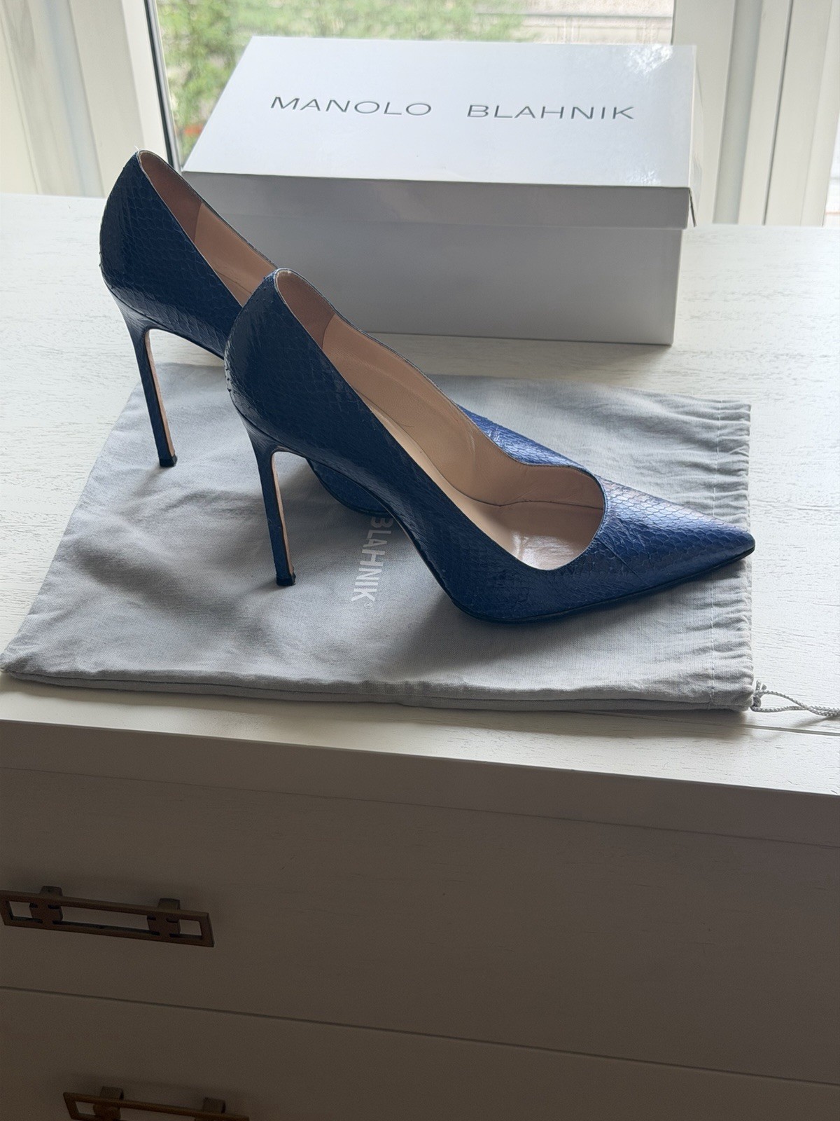 Manila Blank Blue Lizard 115mm Pumps Women’s Size 40.5