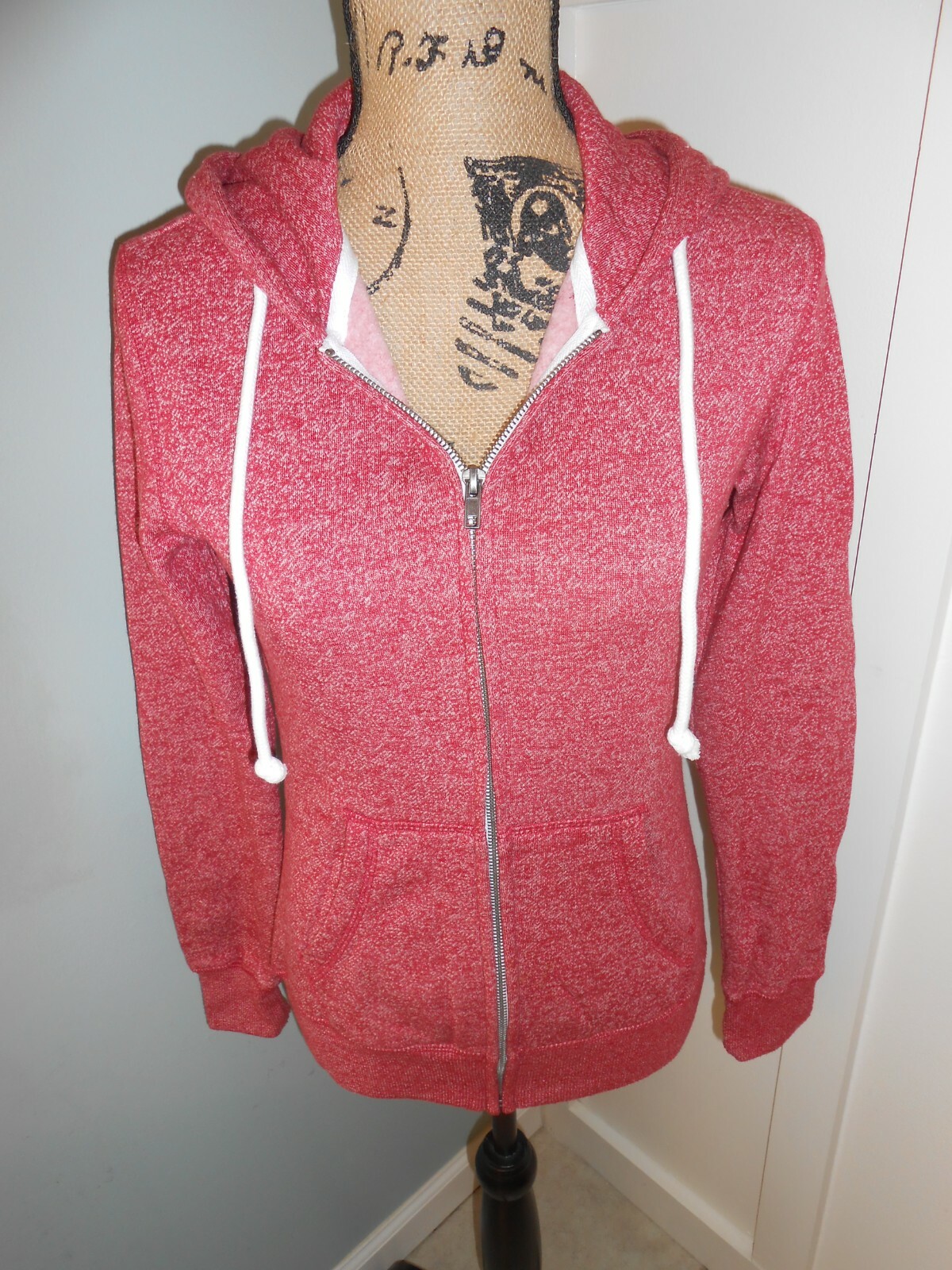 District DT292 Red Heather Hoodie Full Zip Sweatshirt Jacket S