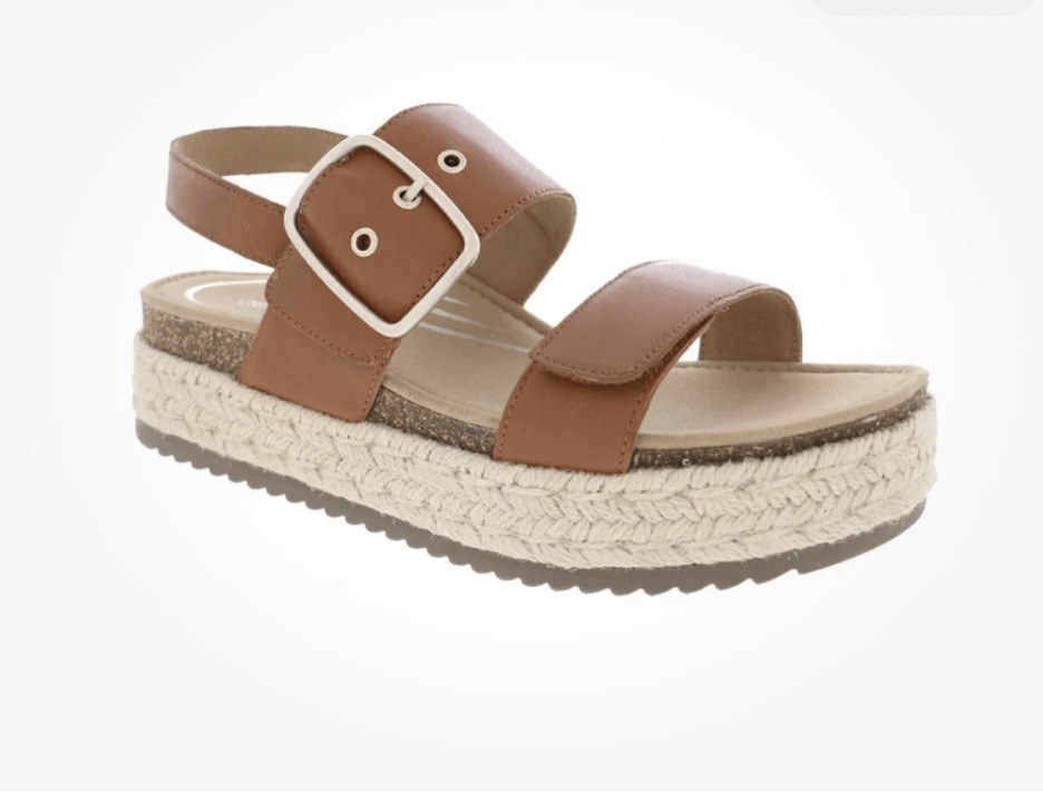 Aetrex Vania Arch Support Platform Sandal Sz 7 Cognac Leather EUC Ret. $149