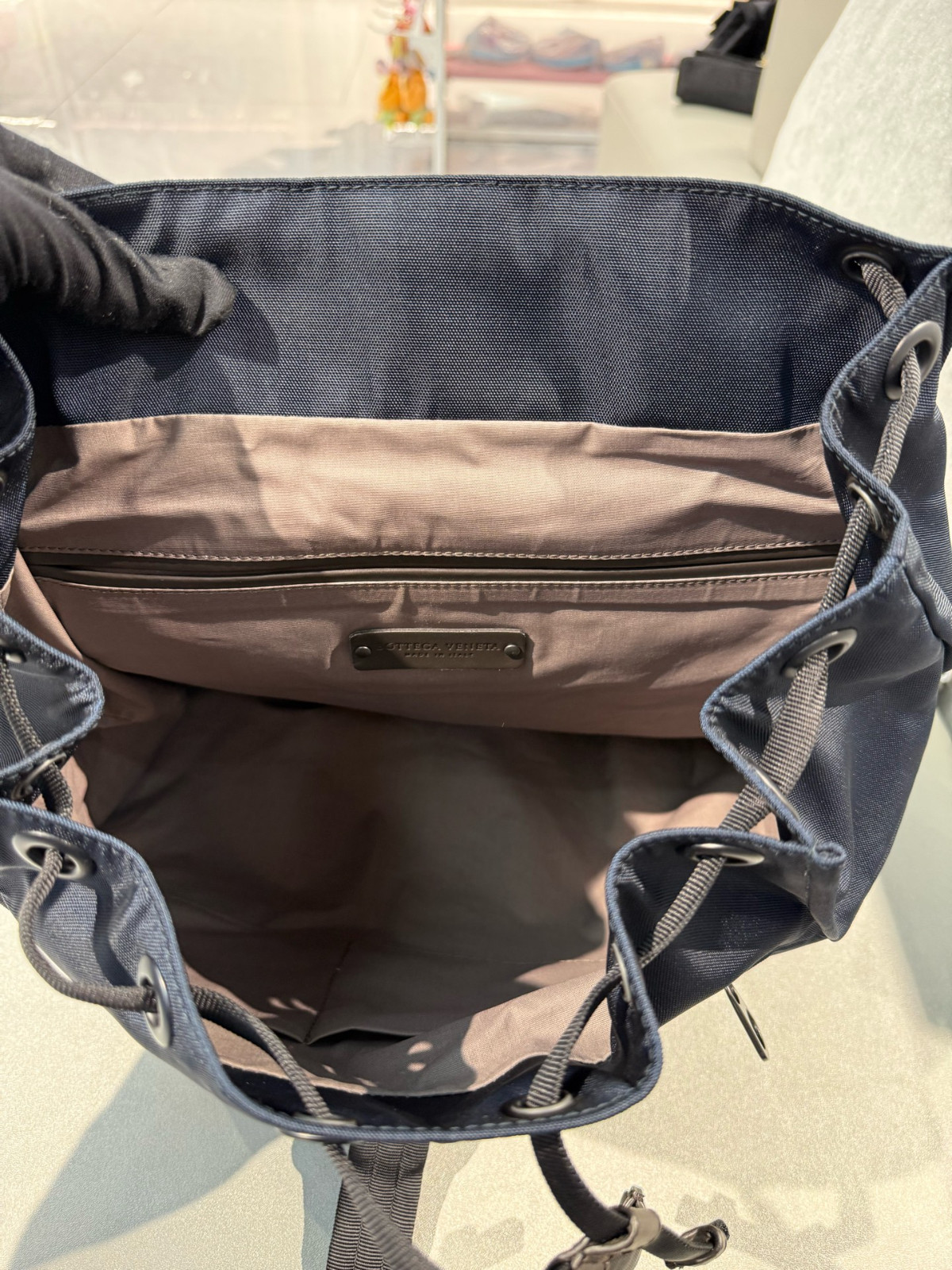 Authentic Bottega Veneta Intrecciato Leather and Nylon Backpack Intrecciato