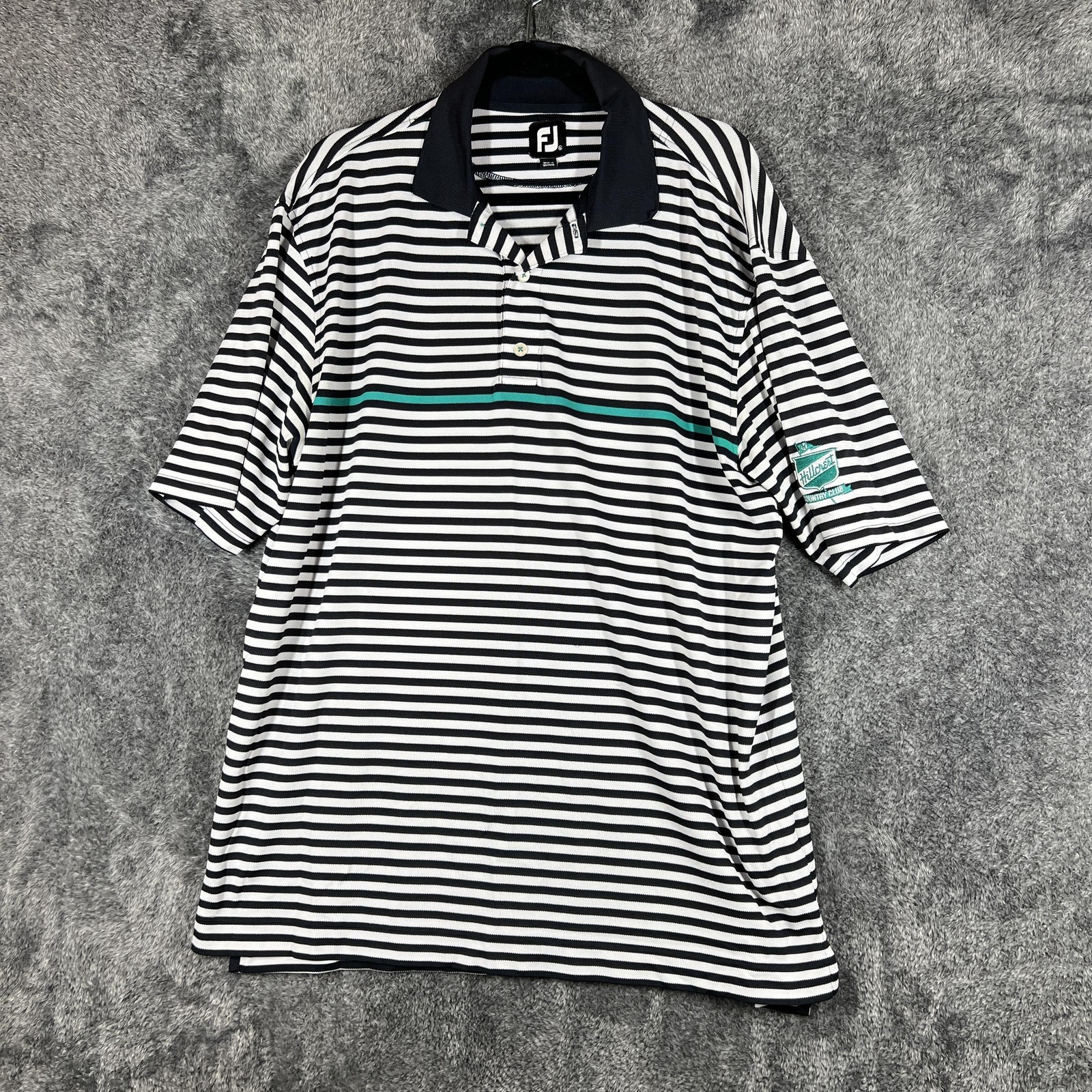 FootJoy Polo Shirt Mens XL Black Striped Golf Performance Stretch Wicking