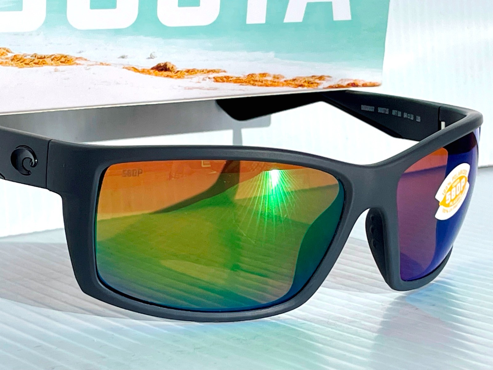 Costa Del Mar REEFTON 98 in Matte Gray w GREEN Mirrored 580P Sunglass 9007-15