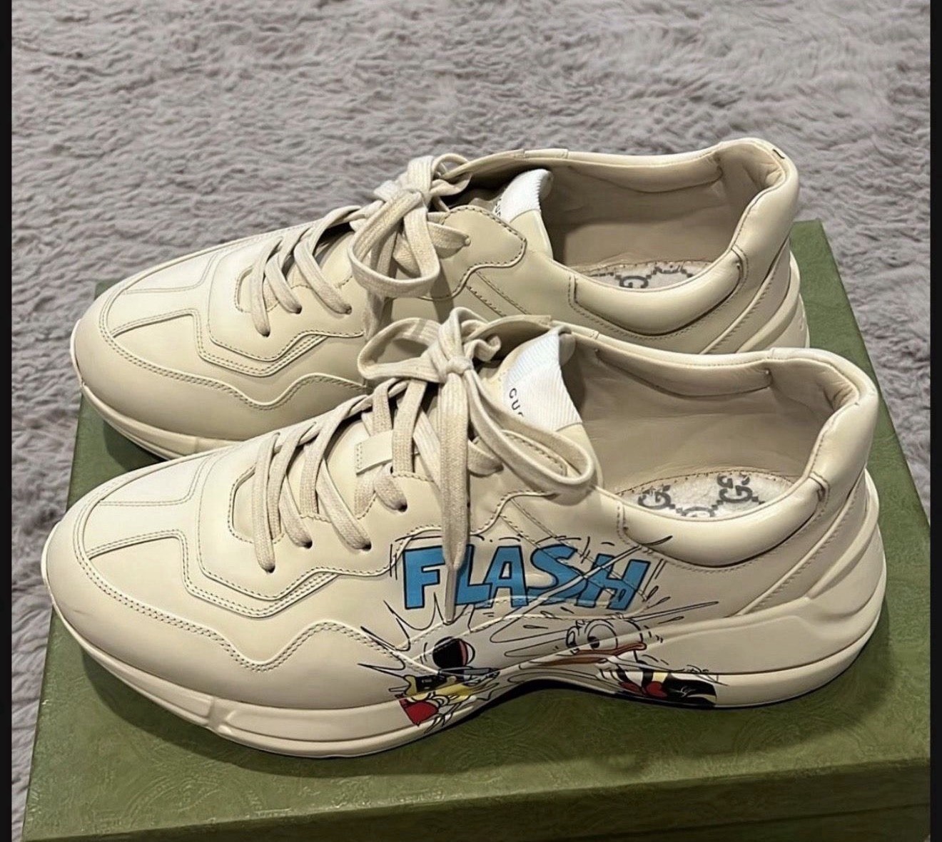 Gucci Men’s Mickey Mouse Flash White Leather Low Top Lace-Up Sneakers