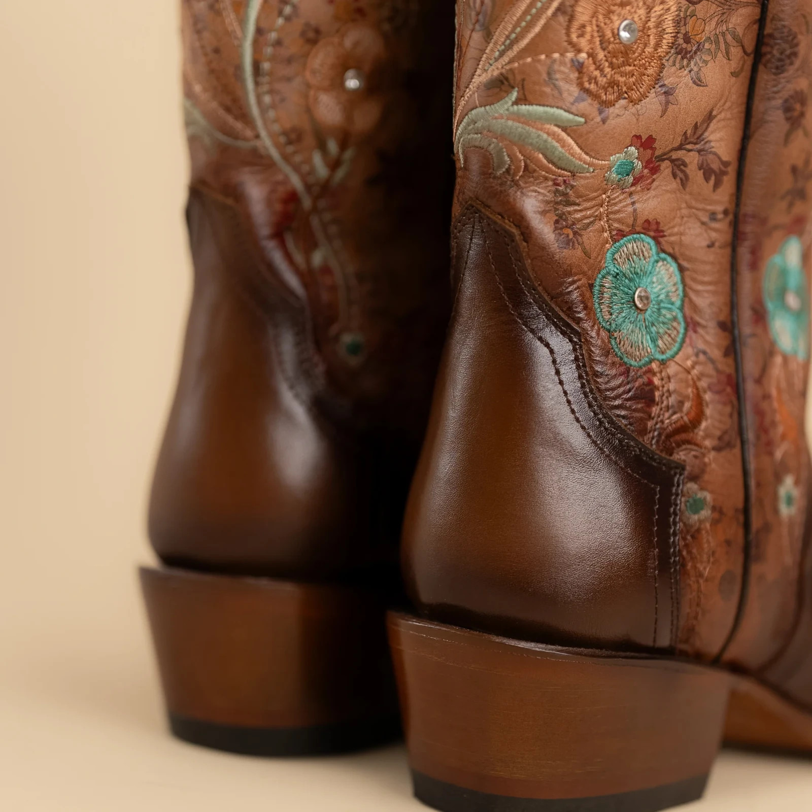 Women’s Rodeo Espresso Brown Turquoise Floral Embroidery Western Cowgirl Boots