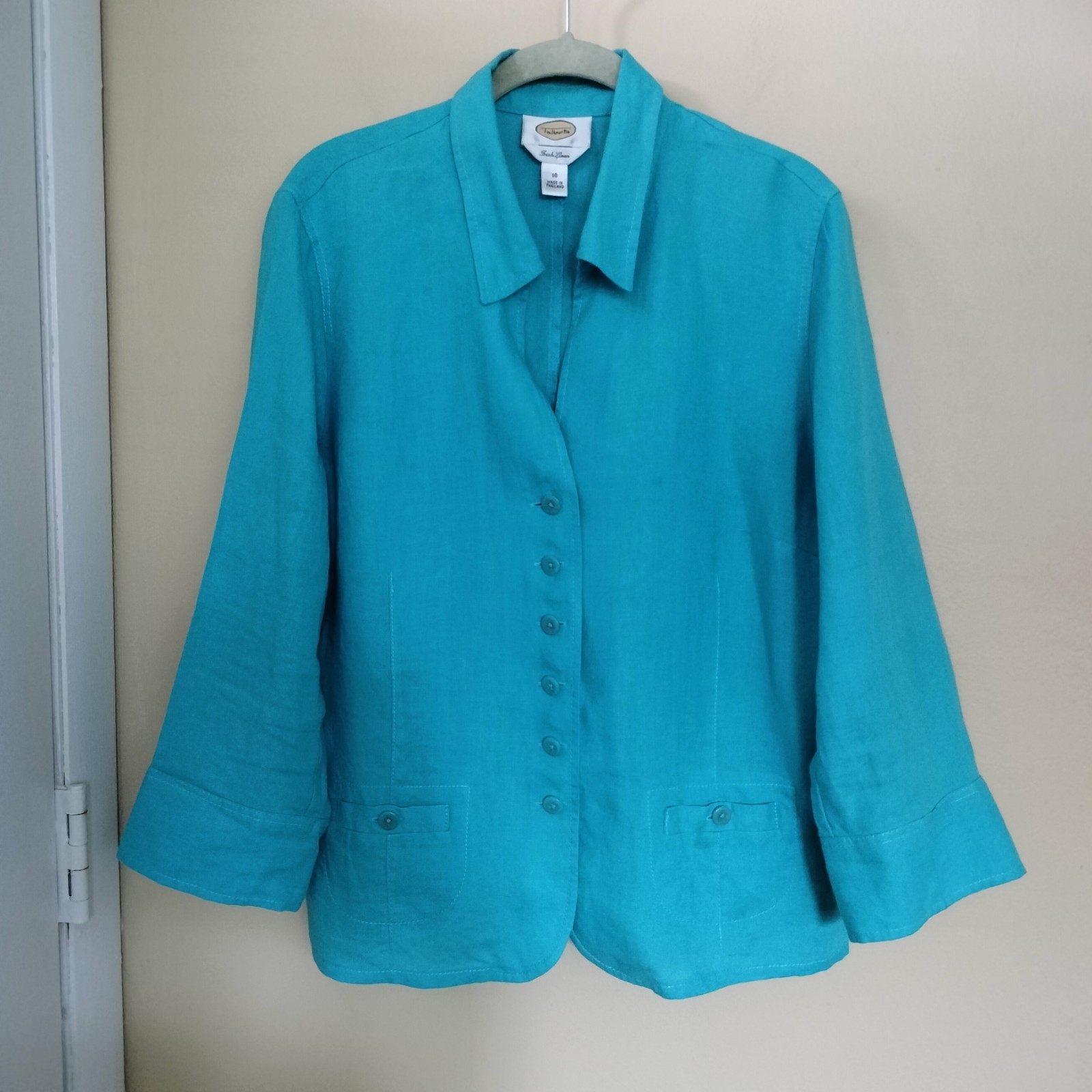 Talbots Irish Linen Blue Button Up Shirt Jacket 16 Office Vacation
