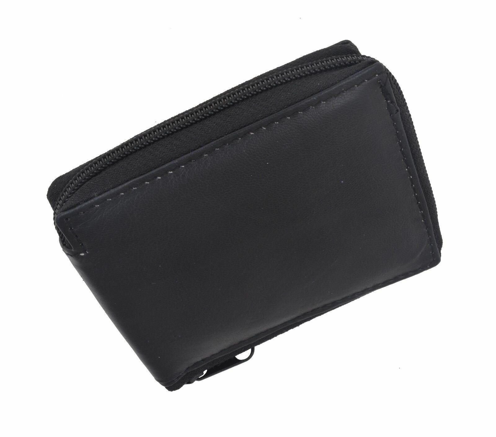 Men’s Genuine Leather Zipper Zip-Around Organizer Bifold Wallet Black Brown Tan!