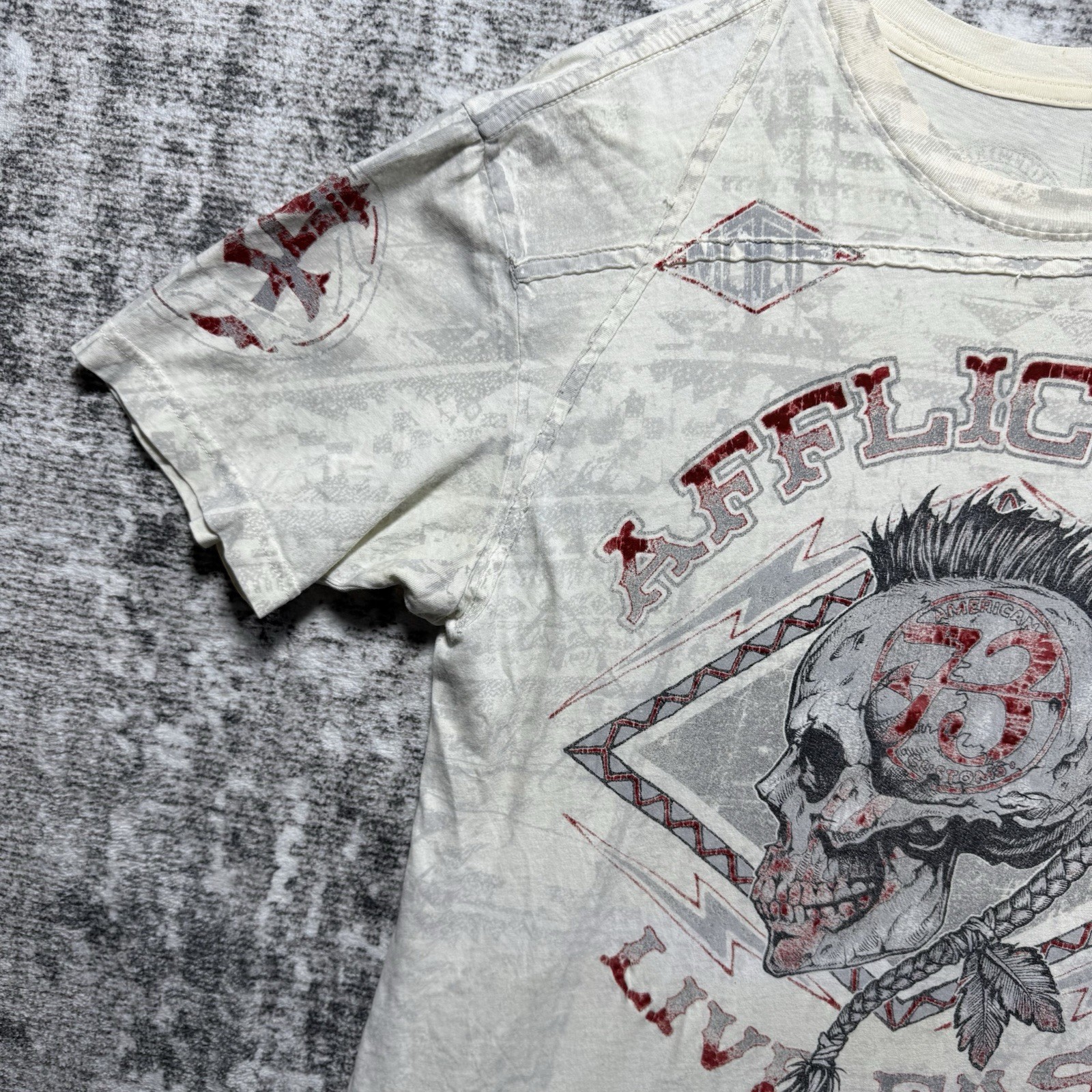 Vintage Y2K Affliction Mens M Live Fast American Custom Skull All Over Print