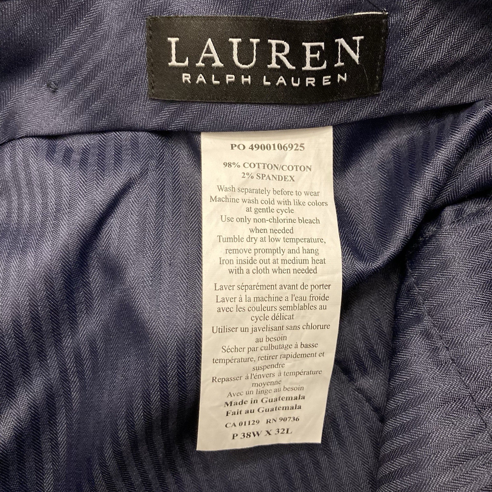 LAUREN RALPH LAUREN CORDUROY DEWHURST FLAT FRONT PANTS Navy 38×32 Cotton