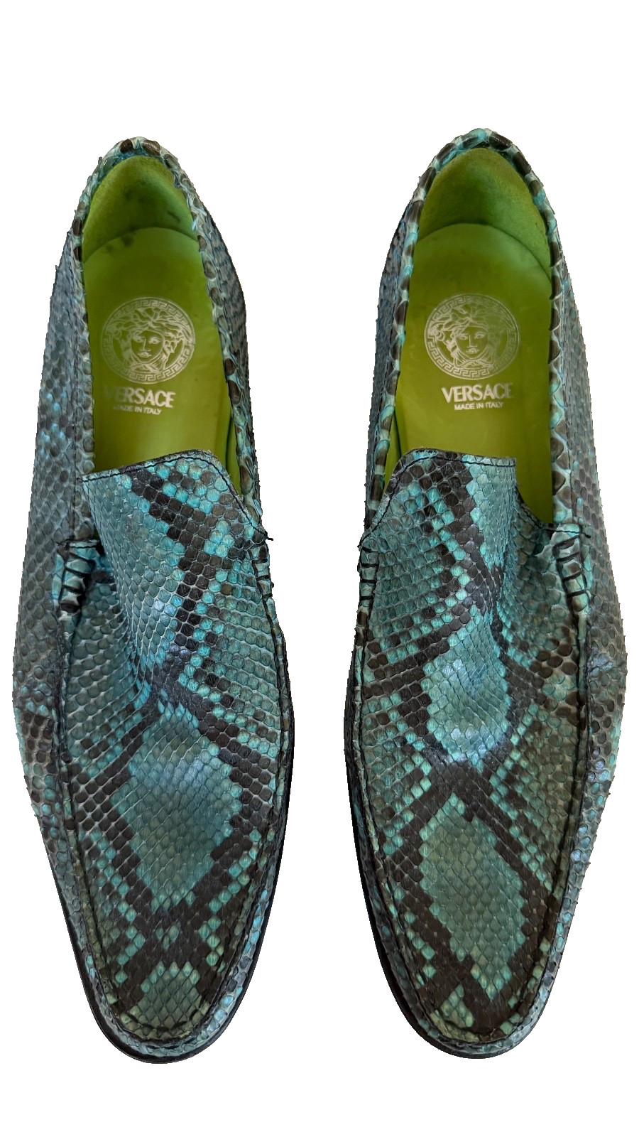 Versace Python Loafers Turquoise Green Medusa Slip-On Men EU 45 US 11.5 Italy