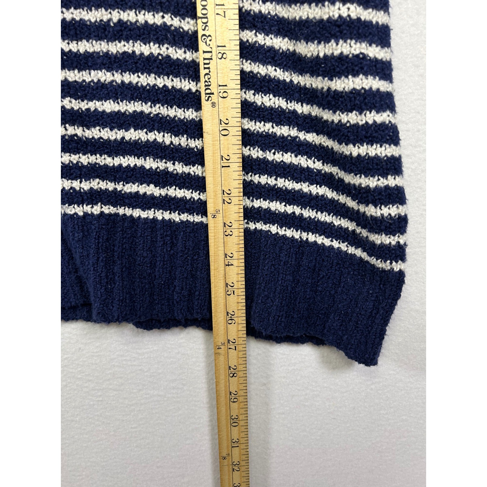 Coastal Nautical American Eagle Womens S Navy White Striped Henley Knit Sweater