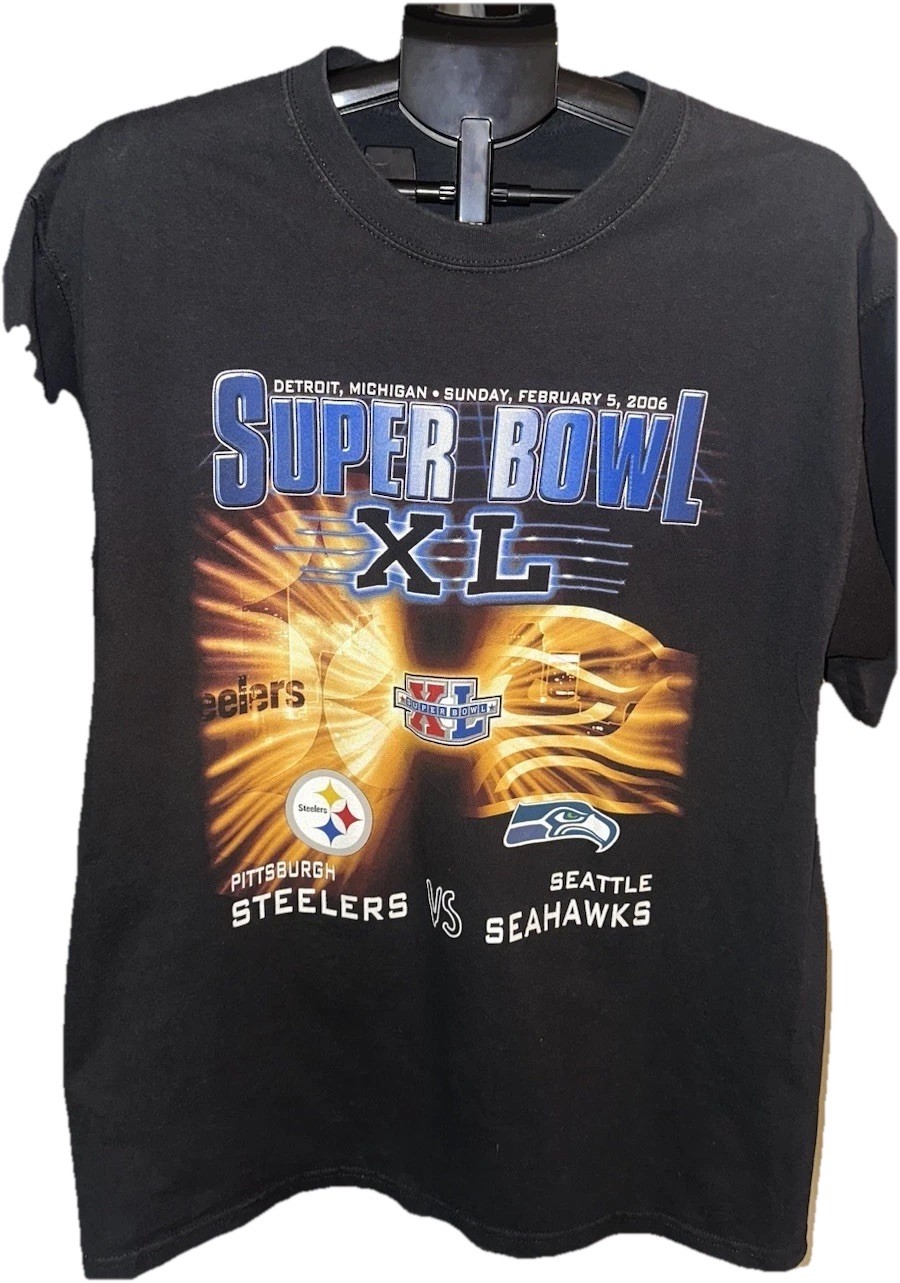 SUPER BOWL 40 Mens L T-Shirt Steelers Seahawks NFL Y2K VTG Football Official