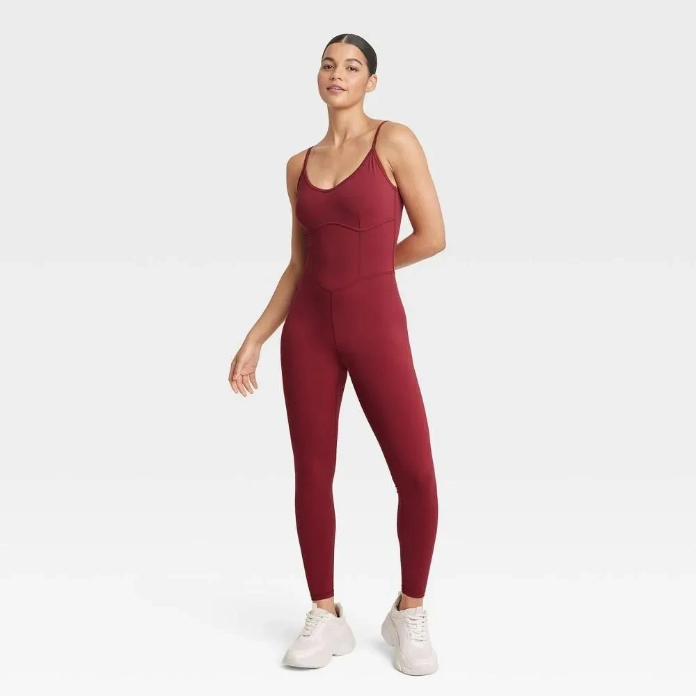 JoyLab Women’s Corset Bodysuit Leotard Stretch Jersey U-Neckline Burgundy XS