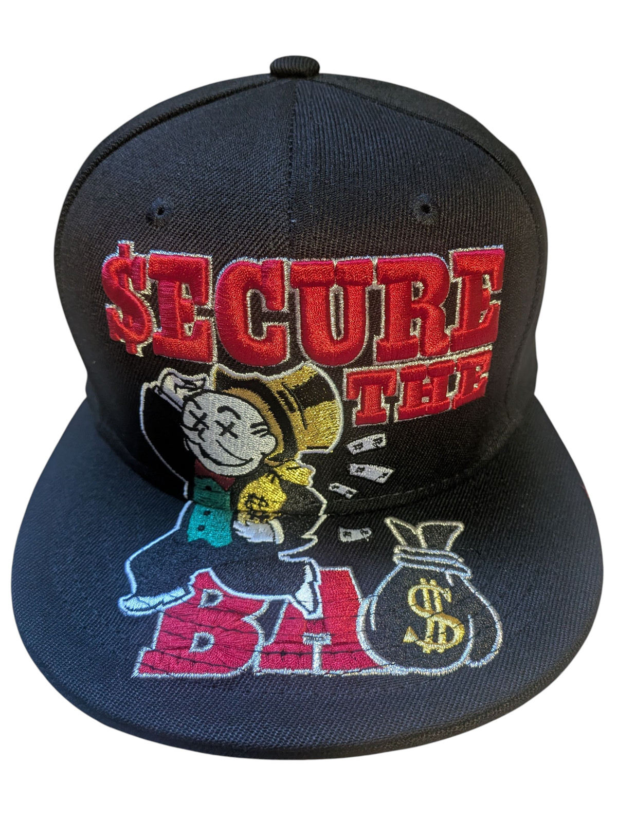 Secure The Bag Dollar Theme Black Snapback Hat