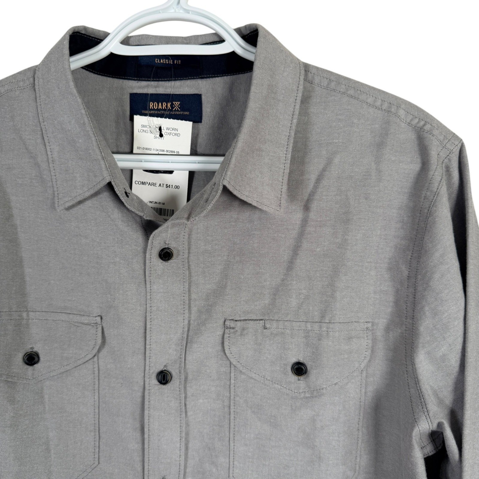 Roark Well Worn Oxford Shirt Mens M Smoke Gray Long Sleeve Classic Fit Cotton