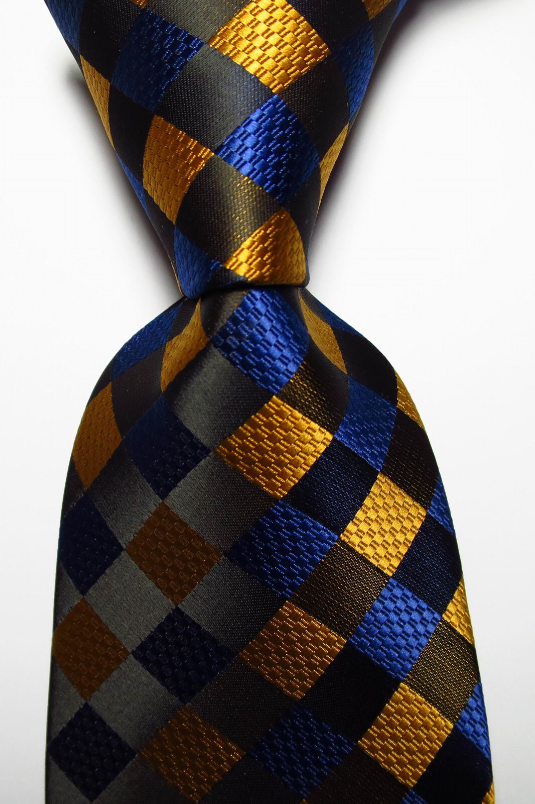 New Classic Checks Blue Black Gold JACQUARD WOVEN Silk Men’s Tie Necktie