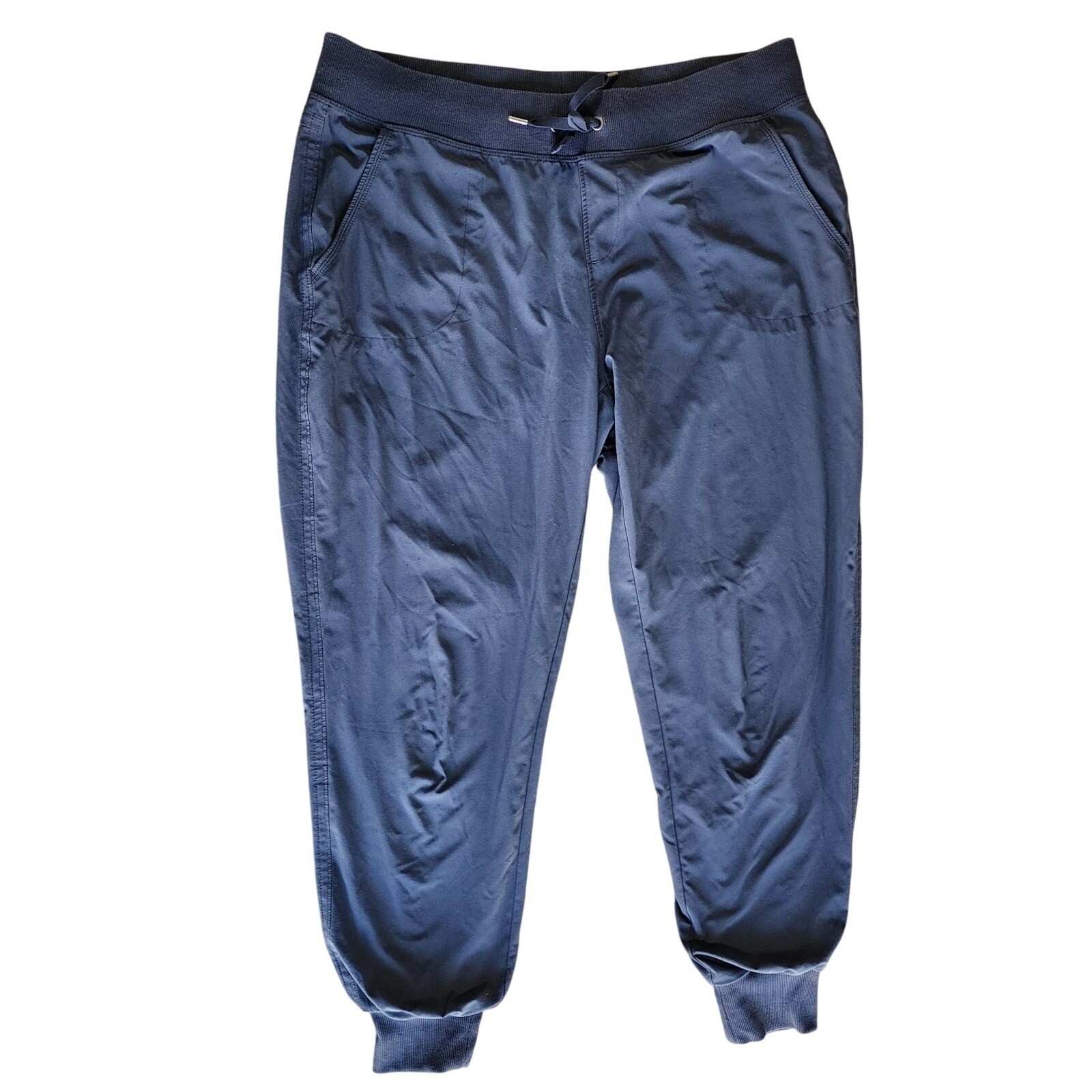 Athletic Drawstring Jogger Pants Navy Gray Ribbed Cuff Lounge Sweatpants Mens L
