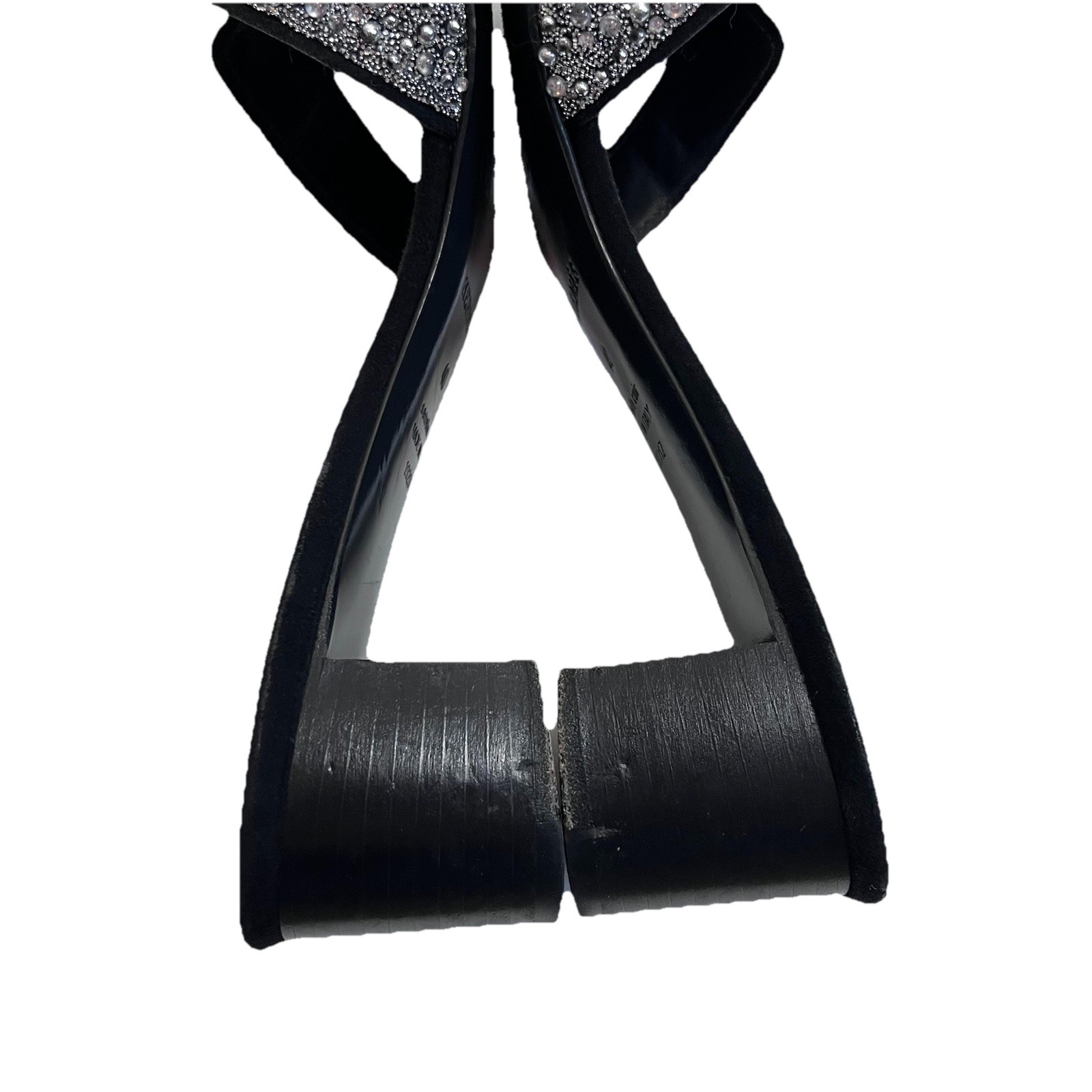 Hermès Oran Crystal Heeled Mule Sandals Black Leather 40 Silver Glitter Heels