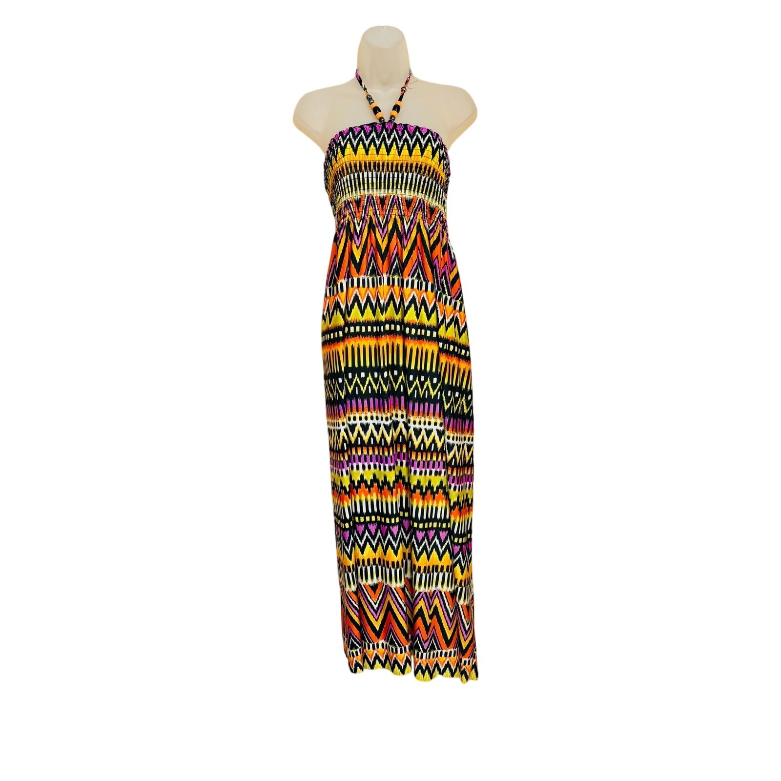 Just Love Beautiful Chevron stretch bodice bandeau halter strap maxi dress 2X