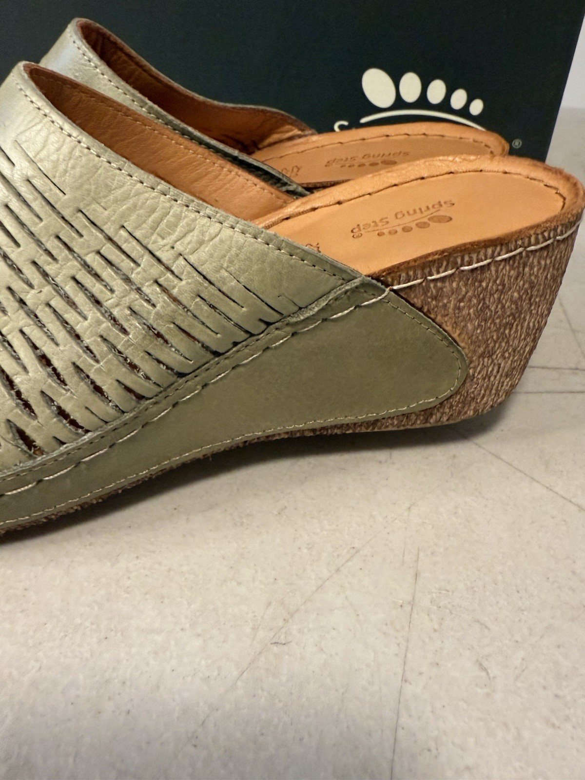 Spring Step Mule Sandals Size EU 38 7.5-8 Cunacena Olive Leather Wedge Heel BOX