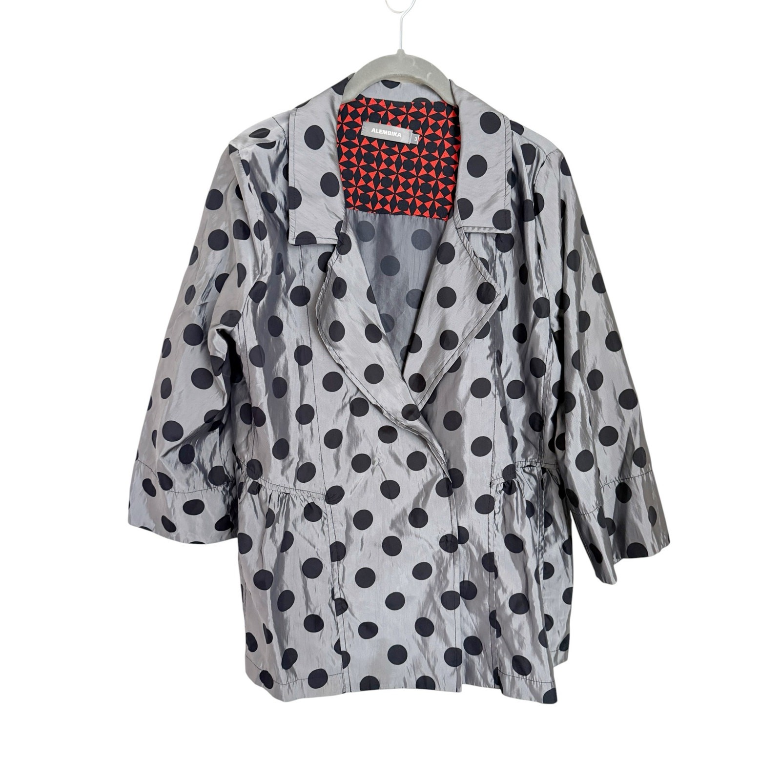 ALEMBIKA Silver Polka Dot Statement Jacket | Peplum Waist | Size 3 (US L/XL)