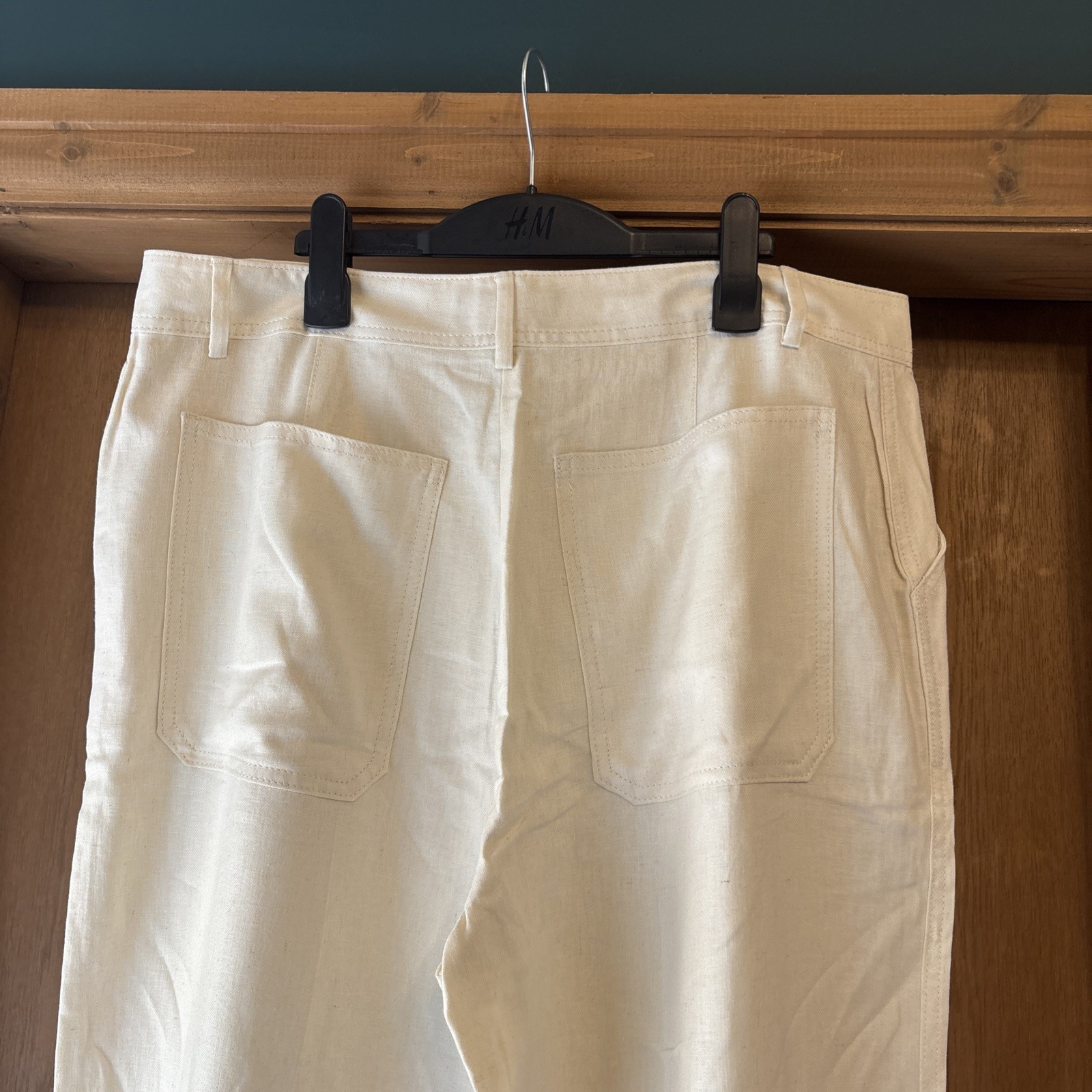 BNWOT Marks & Spencer Beige Linen Mix Wide-Leg tailored Trousers Size 16 Long