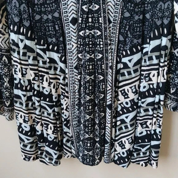 Free People Tegan Border Print Boho Short Dress Tunic Black/Gray Size 4