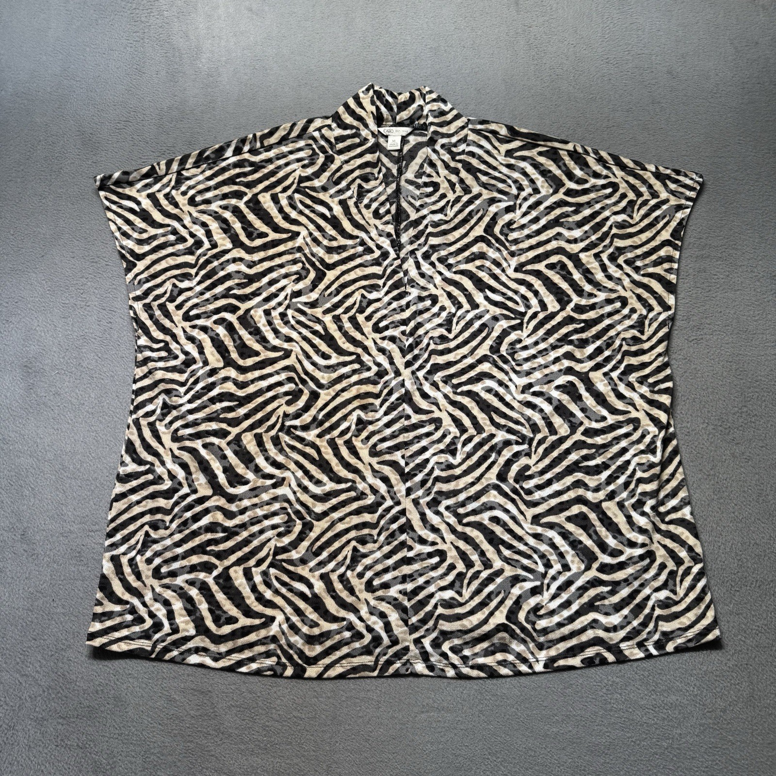 Cato Womens XL Top Beige Black Zebra Print Batwing V Neck Stretch Blouse