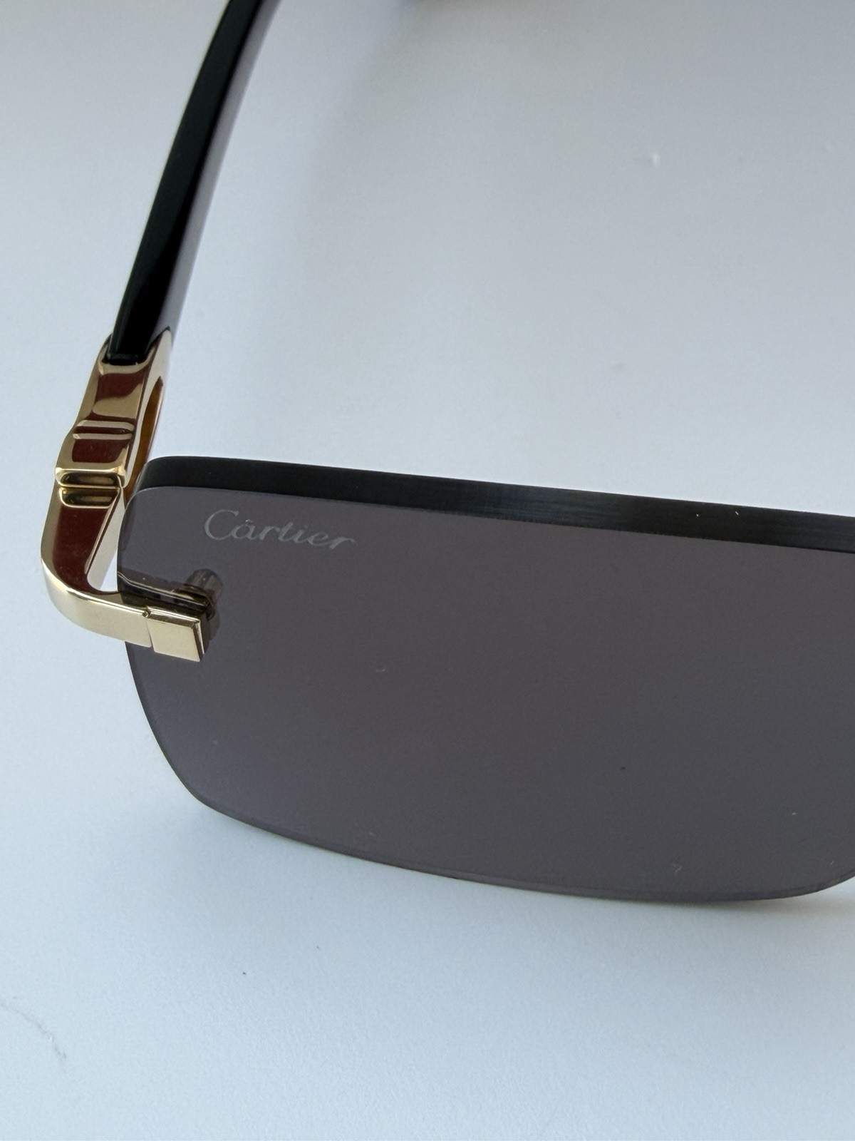 CARTIER CT0579S 005 Gold Black Dark Grey Lens Rectangular Sunglasses AUTHENTIC