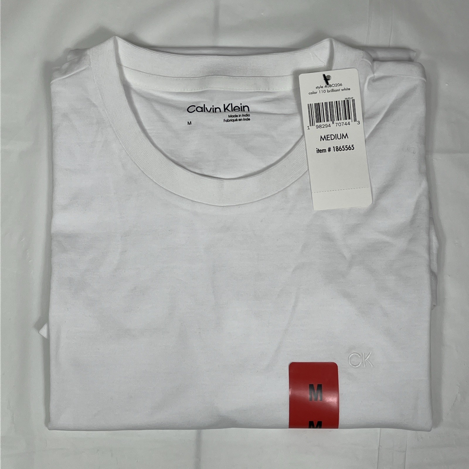 2 Pack Calvin Klein Crew Neck Tees, 100% Cotton, Brilliant White, Men’s Med, NEW