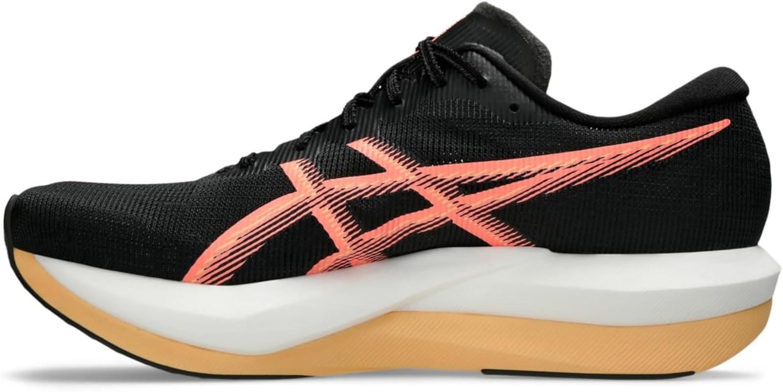 ASICS Unisex Magic Speed 5 Running Shoes – Black/Sun Coral – 11 Women/9.5 Men
