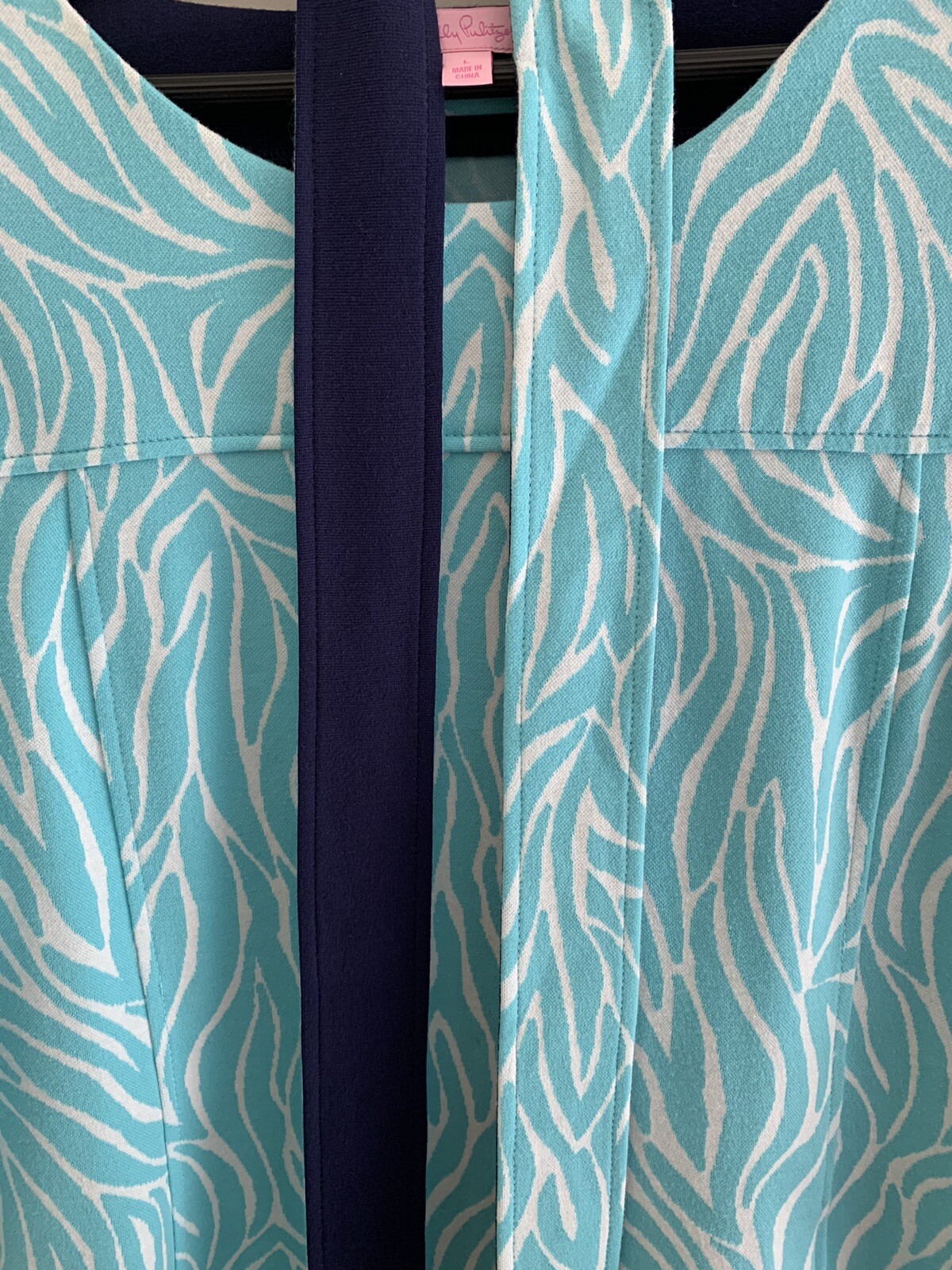 Lilly Pulitzer Blue Dress Large Shift Sleeves Self Tie Belt