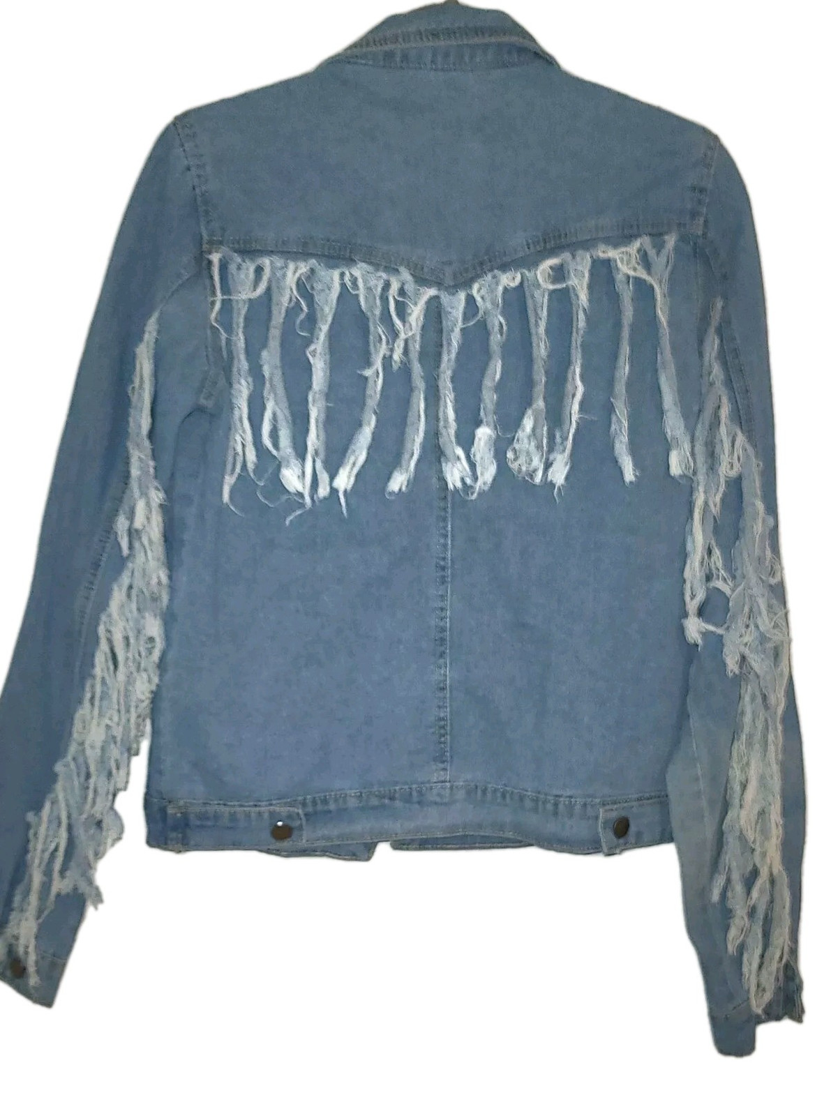 Denim Frayed Distressed Fringe Jean Jacket Raw Edge Size XL Y2K