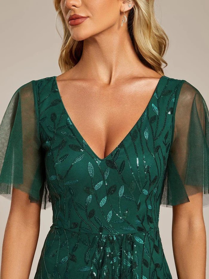 FAB GREEN SEQUIN EMBROIDERY DIP HEM EVENING PARTY OCCASION MAXI DRESS UK 12 14