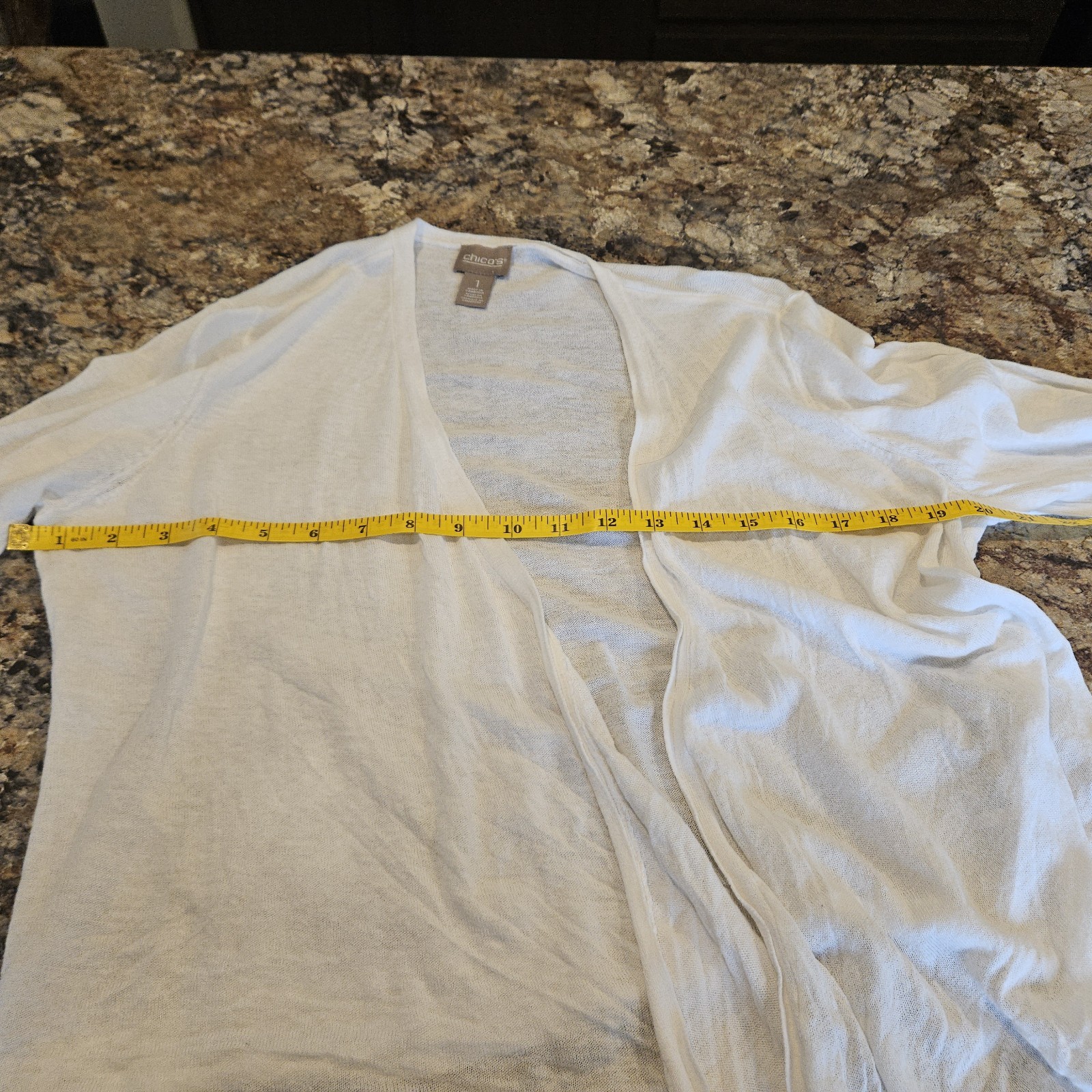 Chico’s White Semi-Sheer 3/4 Sleeve Open Front Wrap Cardigan – Size M layering