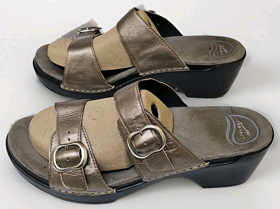 Dansko Sophie Platform Sandals Silver Metallic & Black Women’s 41 US 10.5 Staps