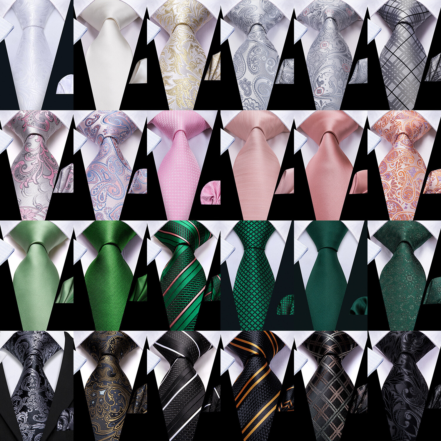 Mens Tie Striped Solid Paisley Necktie Hanky Cufflink Set Wedding Prom