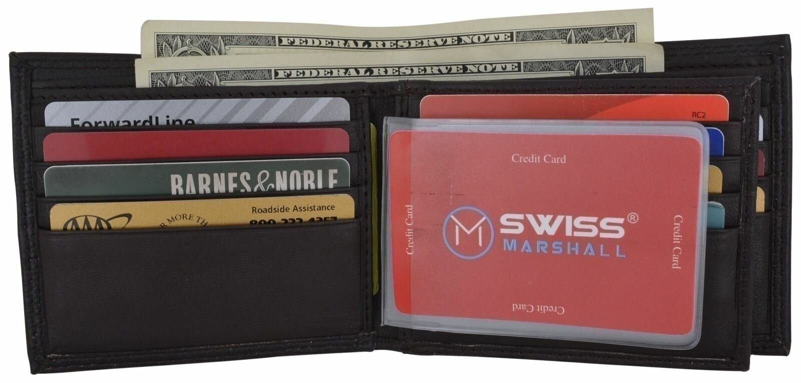 RFID Blocking Mens Genuine Leather Black Flap Credit Card ID Holder Slim Bifold