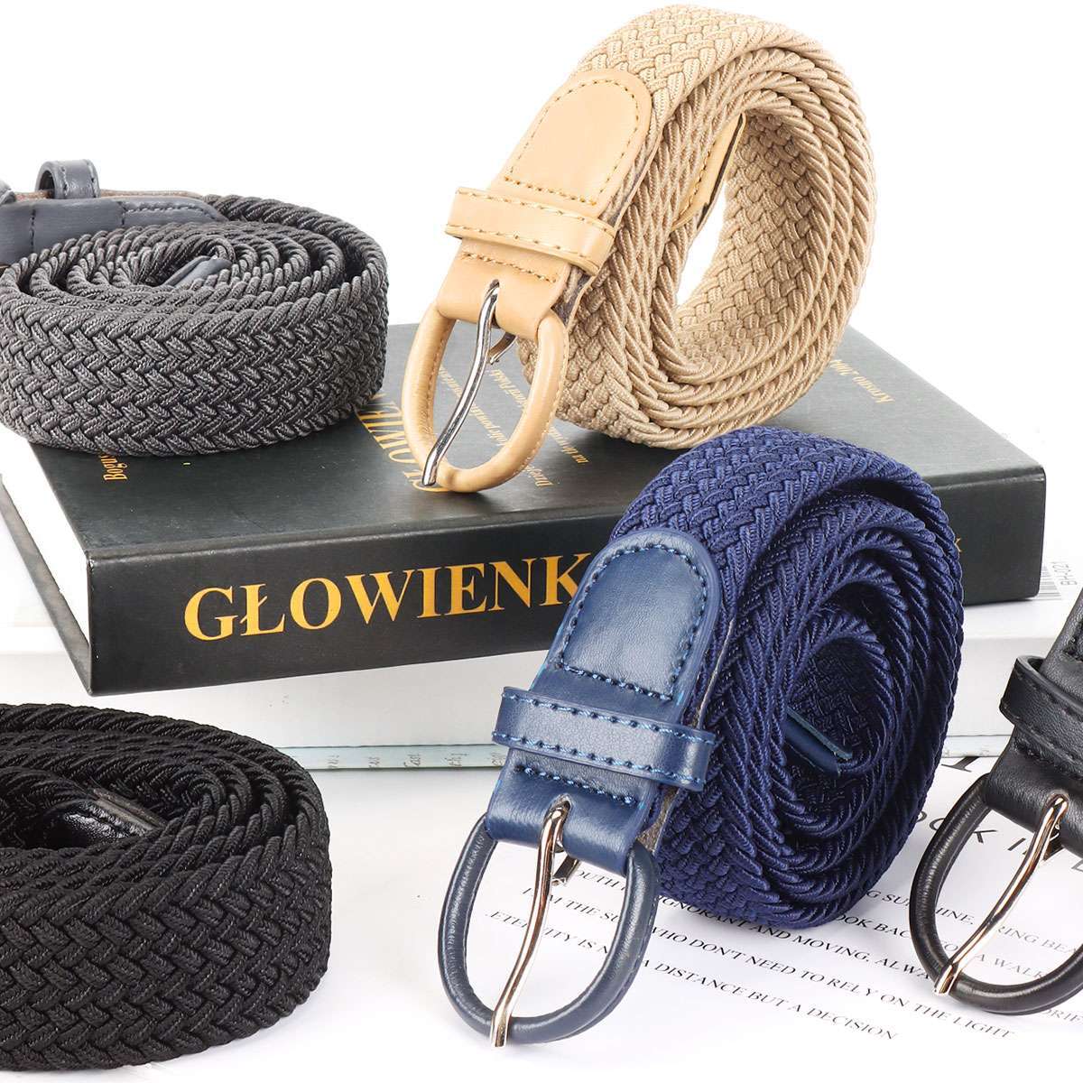 Woman Men Unisex Elastic Fabric Braided Belt Enduring Stretch Woven Belt Us
