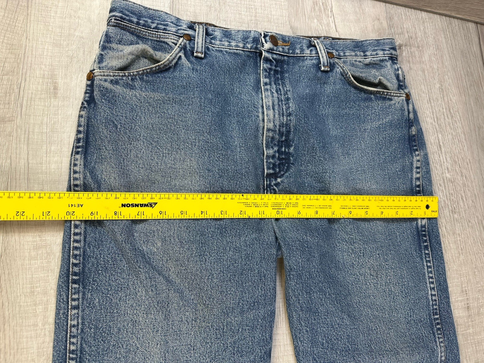 VTG Wrangler Jeans Faded Blue Western Denim US Fabric Men 36X30 (Actual 35X27.5)
