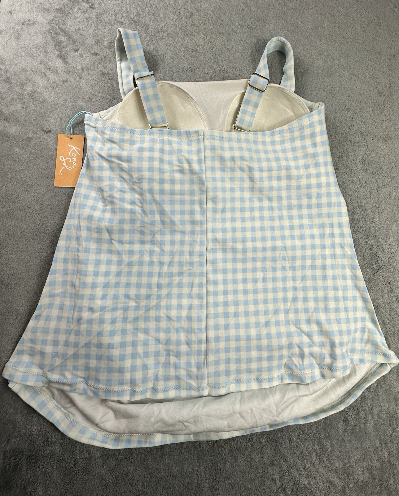 Kona Sol Women’s Plus Size 18W One Piece Swimsuit Blue White Gingham Ruched