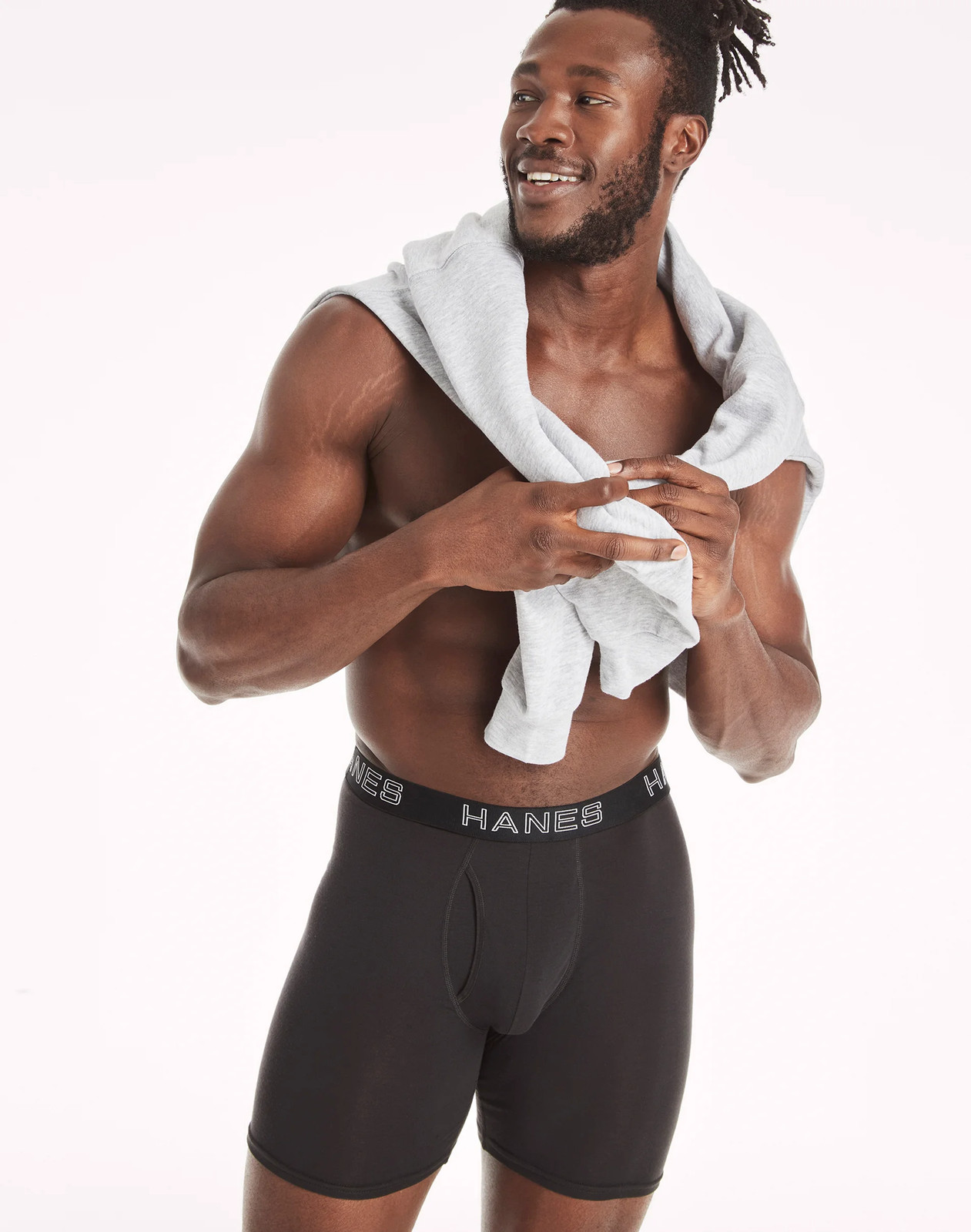 Hanes 4-Pack Men’s Ultimate Long Leg Boxer Comfort Flex Fit Brief Black/Grey